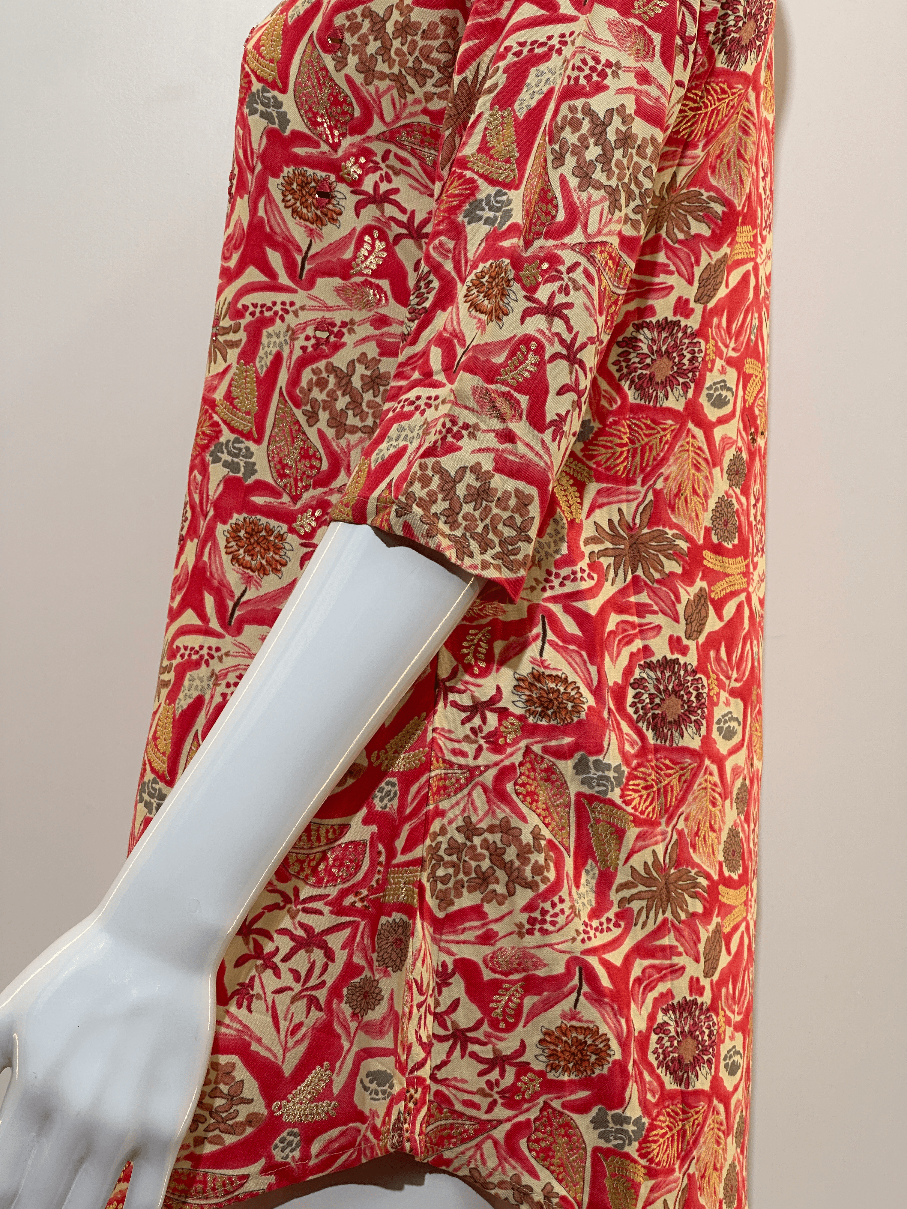 Image of Pure Cotton Short Tunics with work - Orange Color