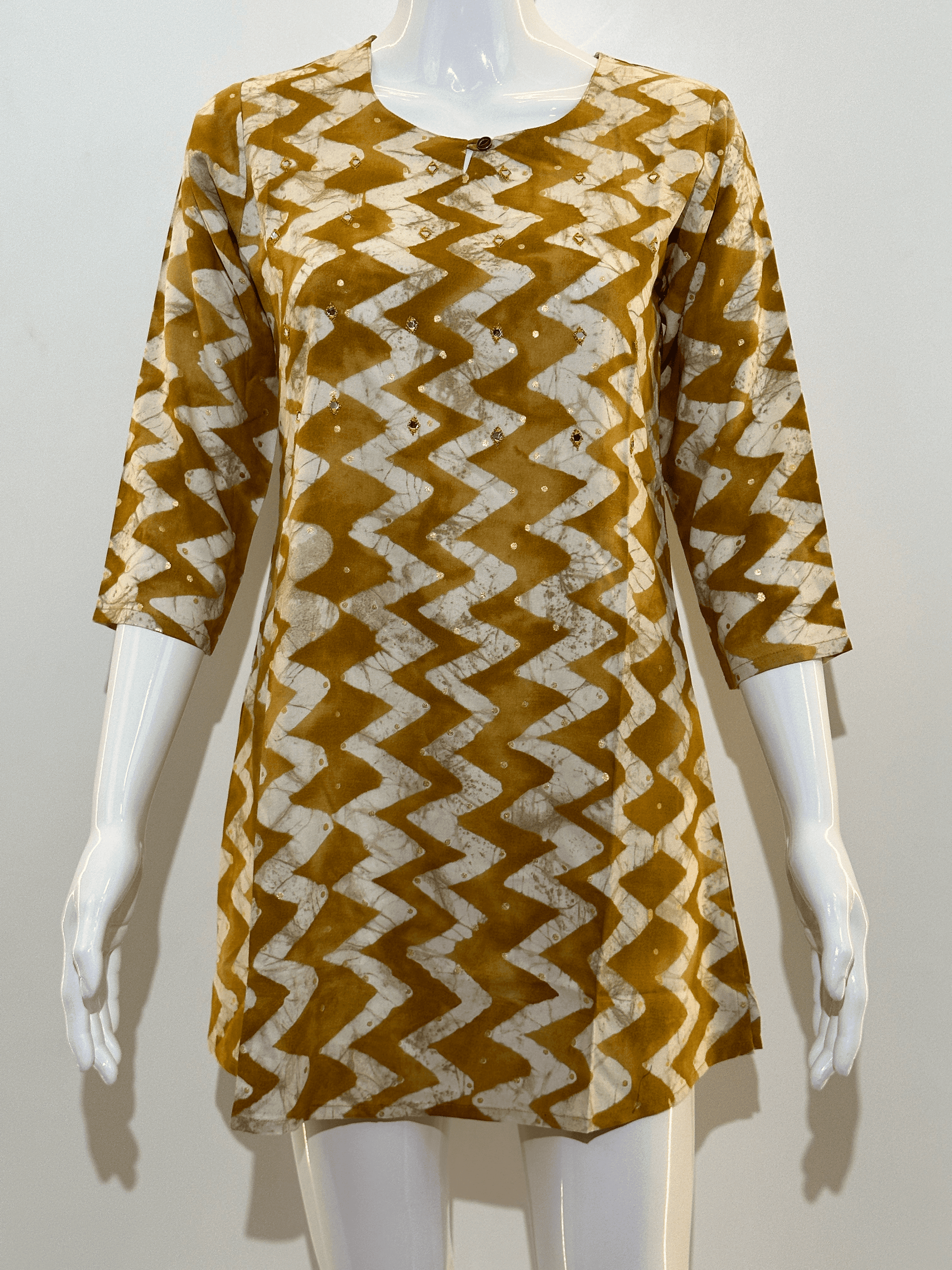 Pure Cotton Short Tunics with work - Brown Color