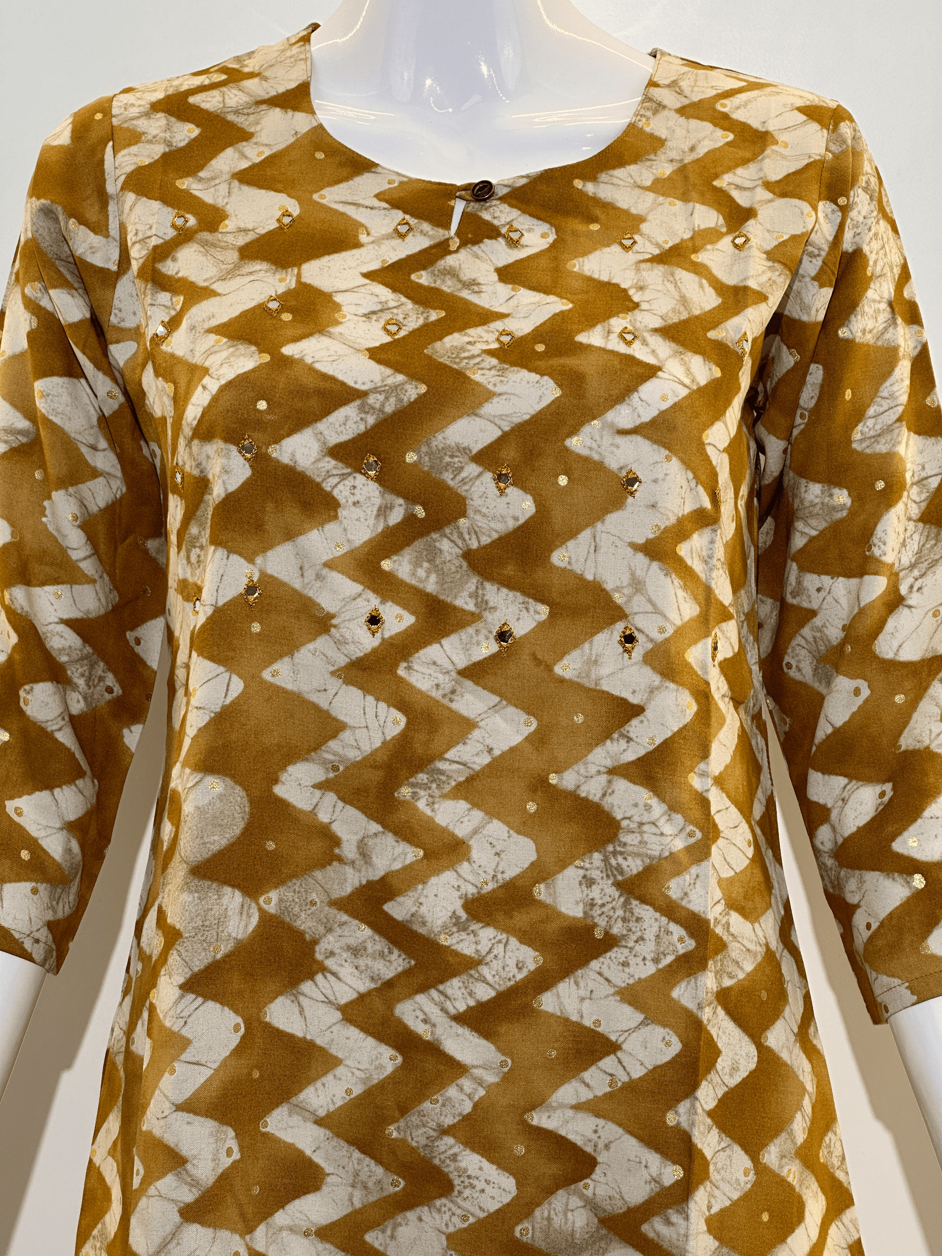 Image of Pure Cotton Short Tunics with work - Brown Color