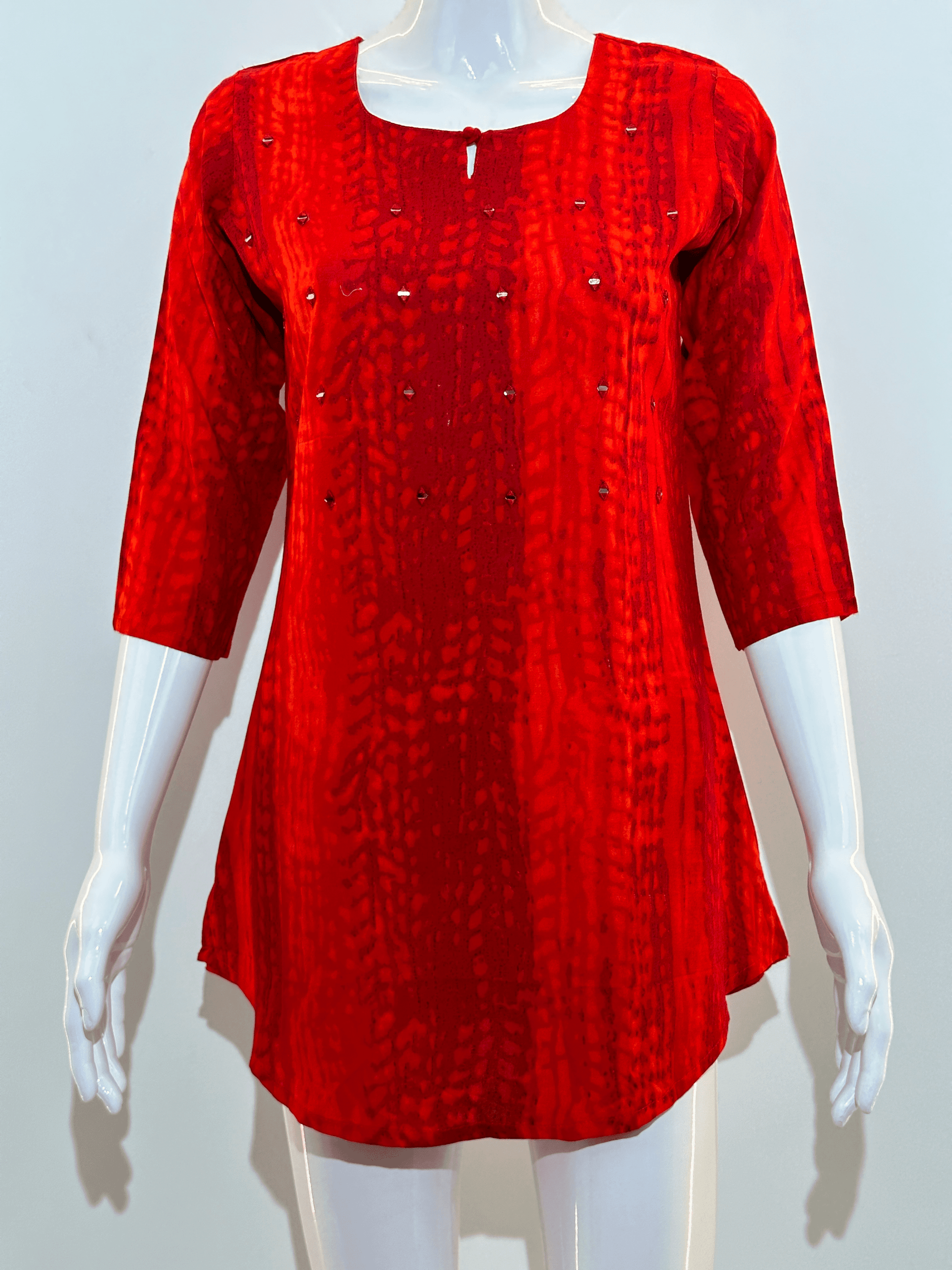 Pure Cotton Short Tunics with work - Red Color