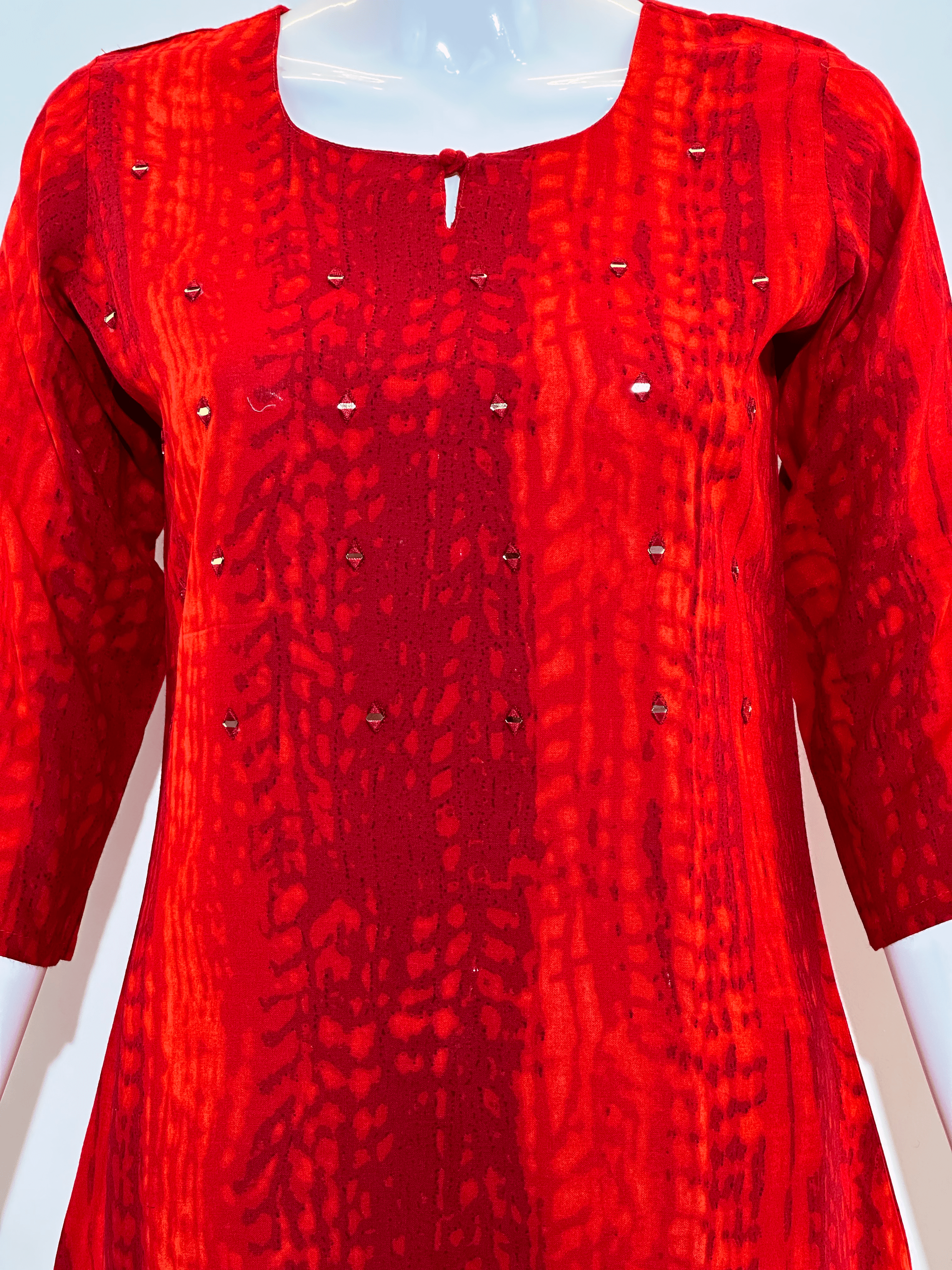 Image of Pure Cotton Short Tunics with work - Red Color