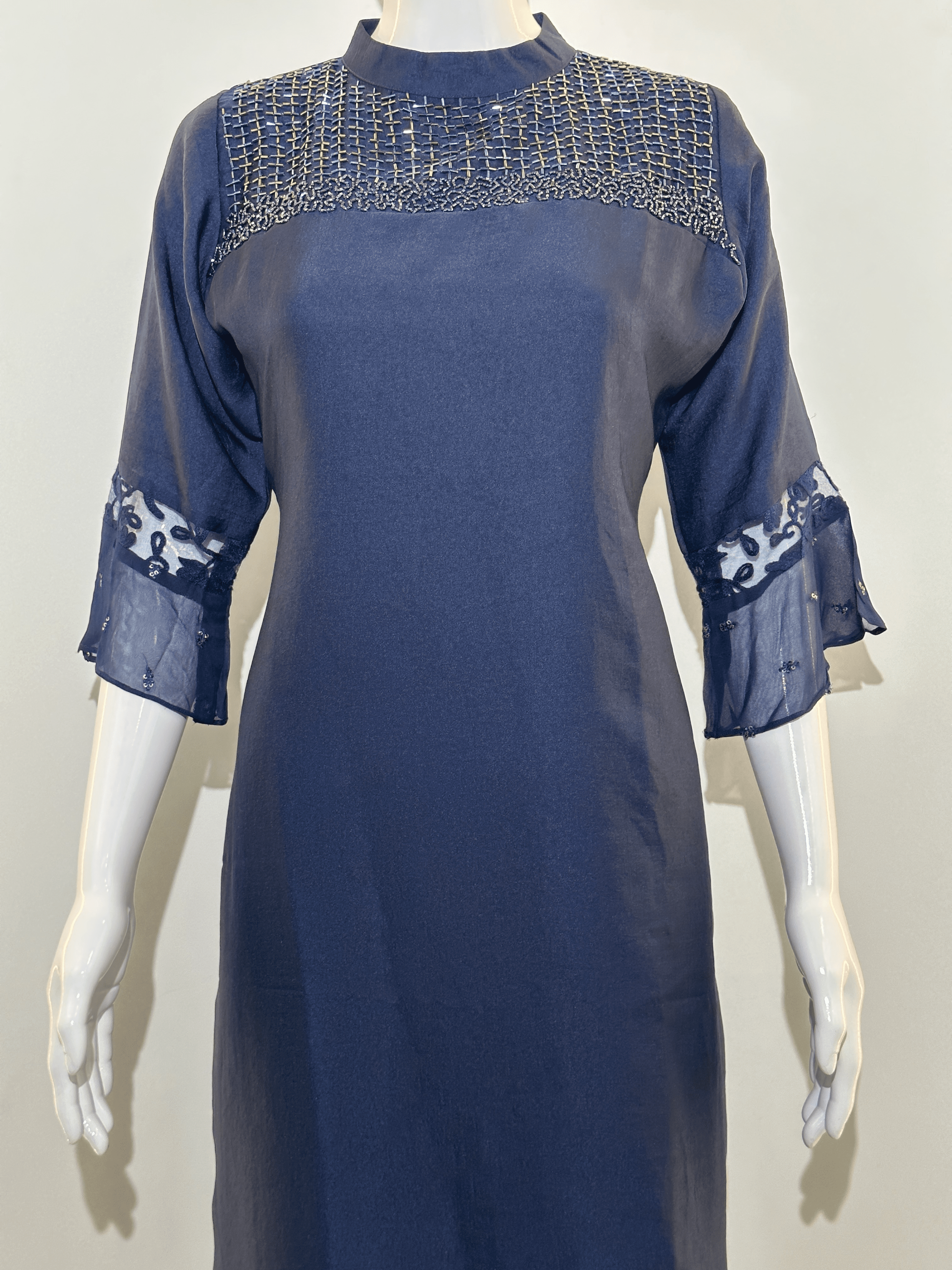 Silk Straight Kurti with Work- Royal Blue Color