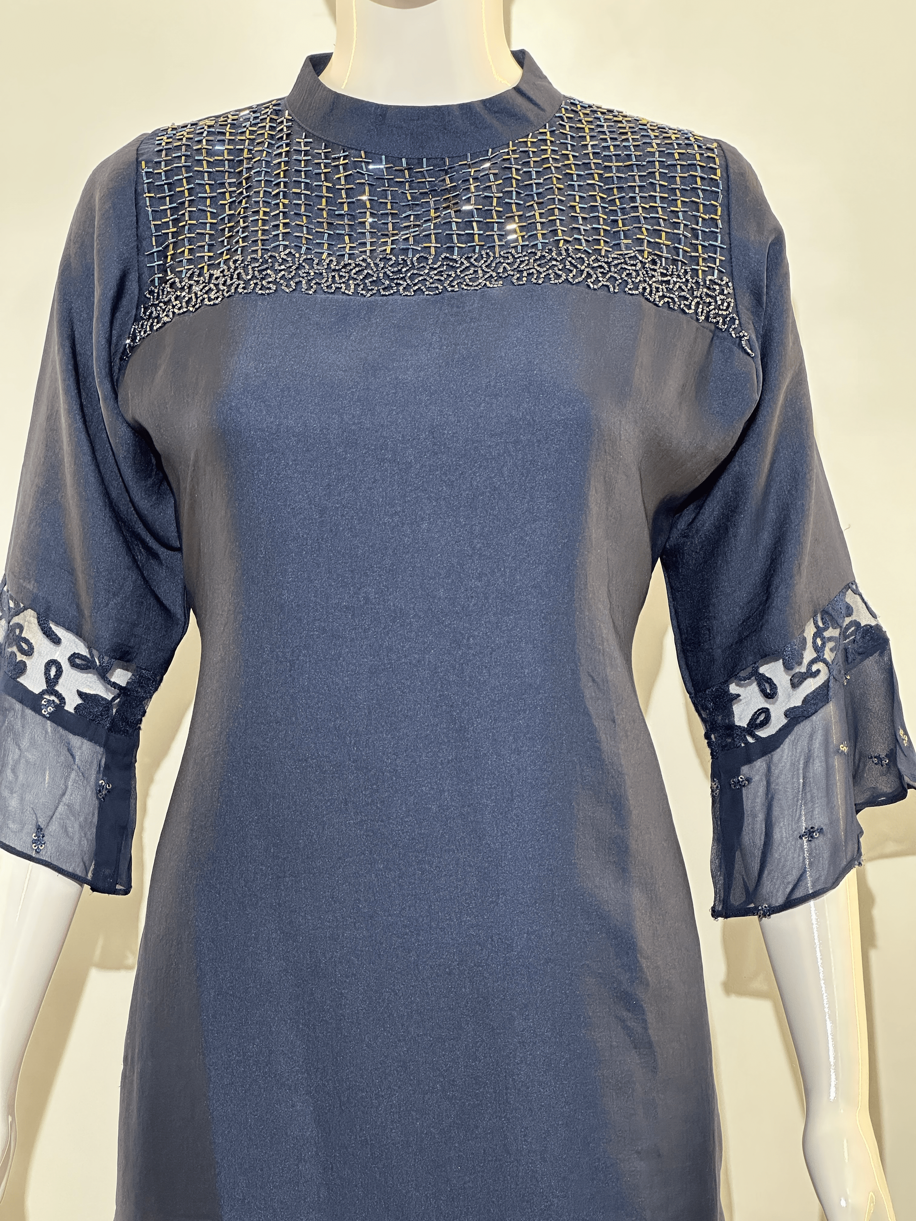 Image of Silk Straight Kurti with Work- Royal Blue Color