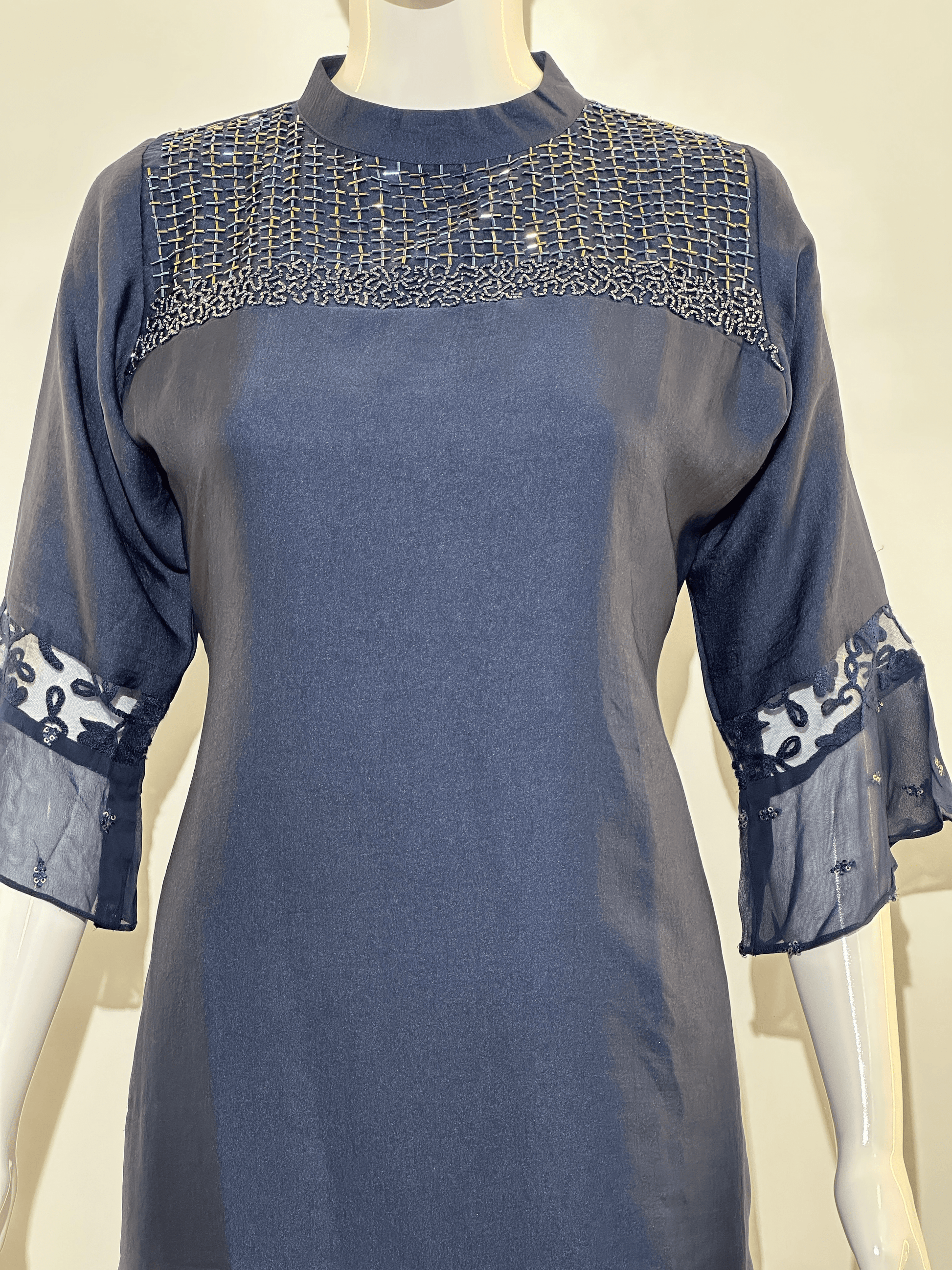 Silk Straight Kurti with Work- Royal Blue Color
