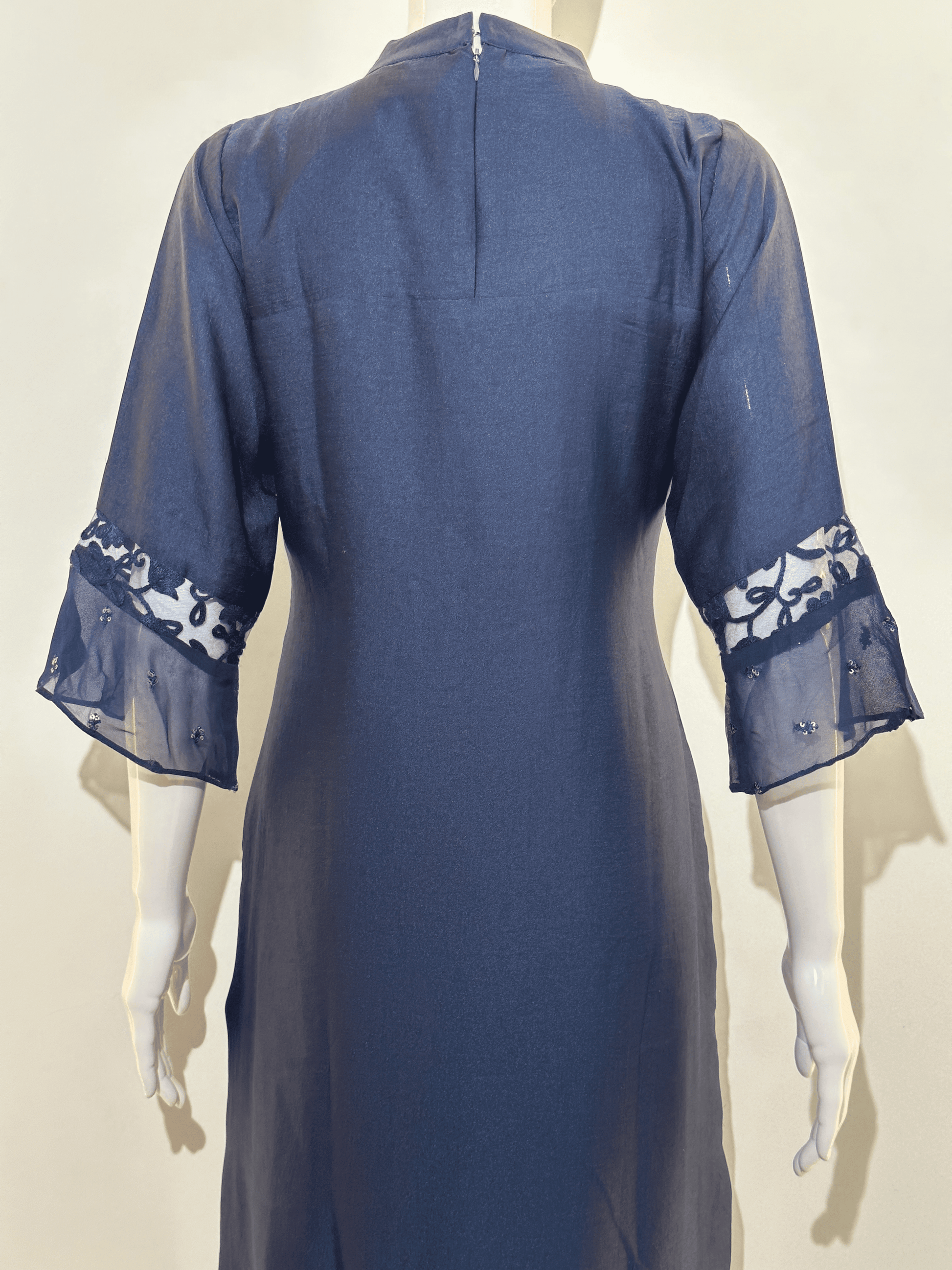 Silk Straight Kurti with Work- Royal Blue Color