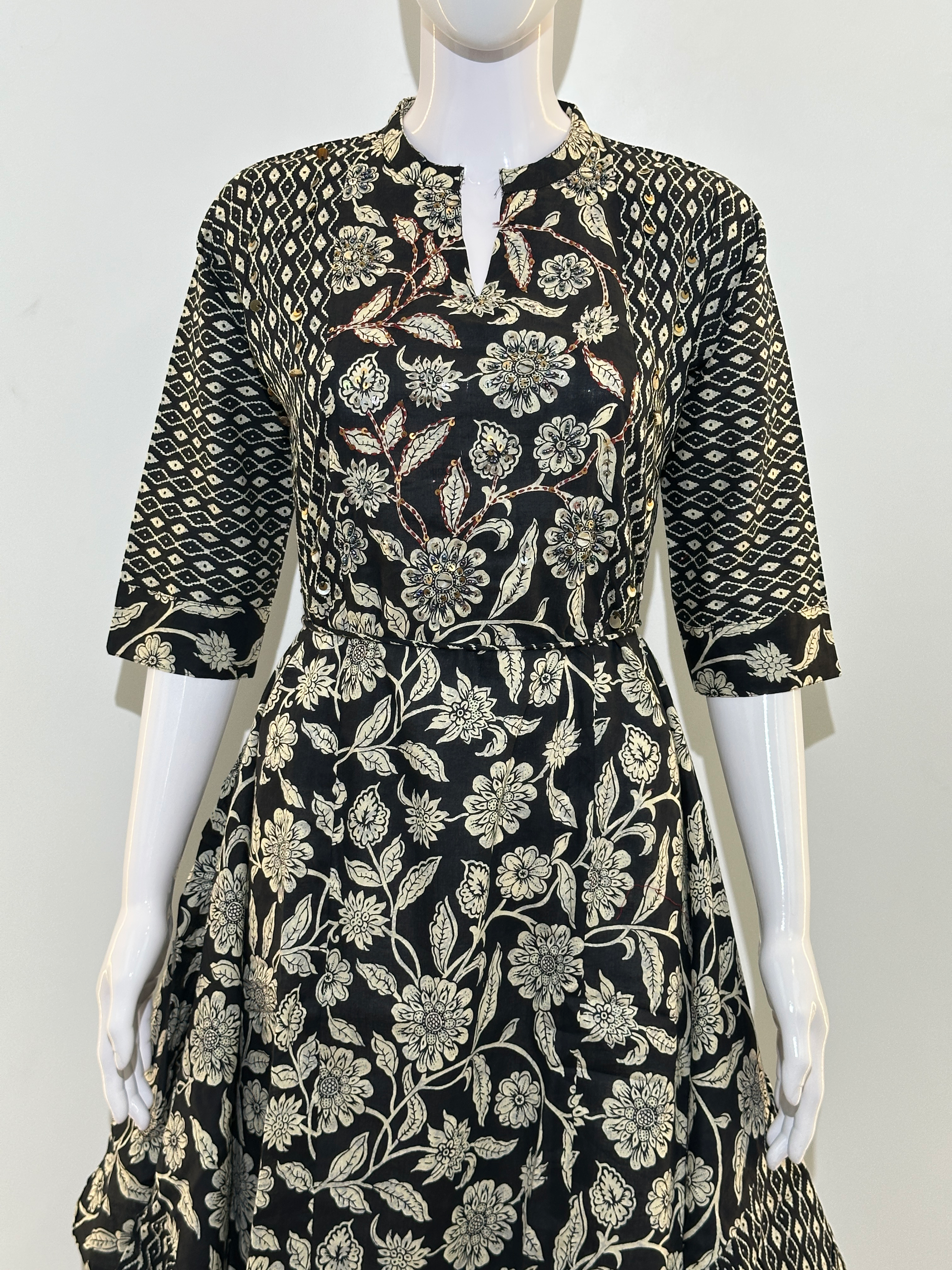 Cotton Ankle Length Kurti With Embroidery