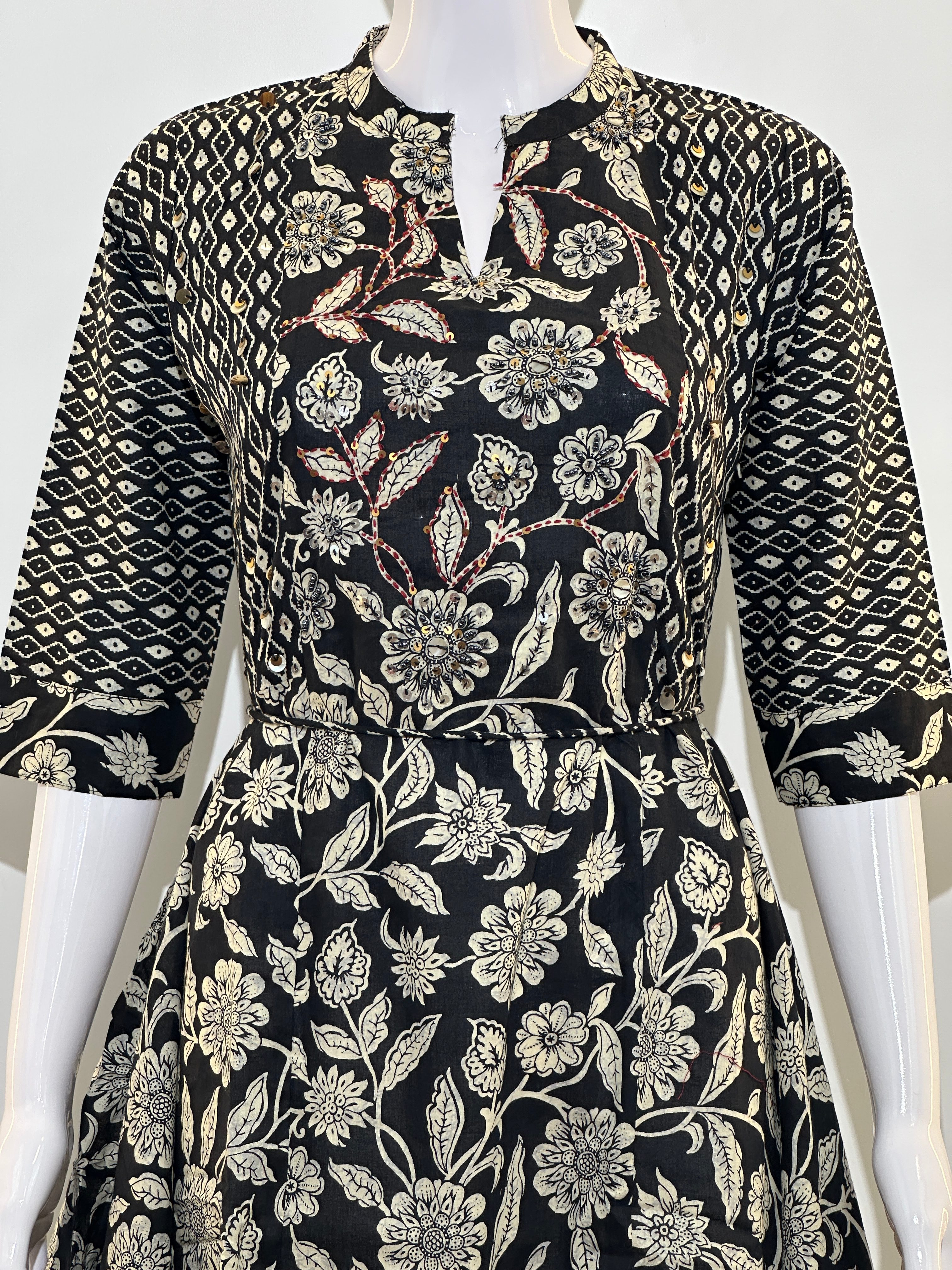 Image of Cotton Ankle Length Kurti With Embroidery