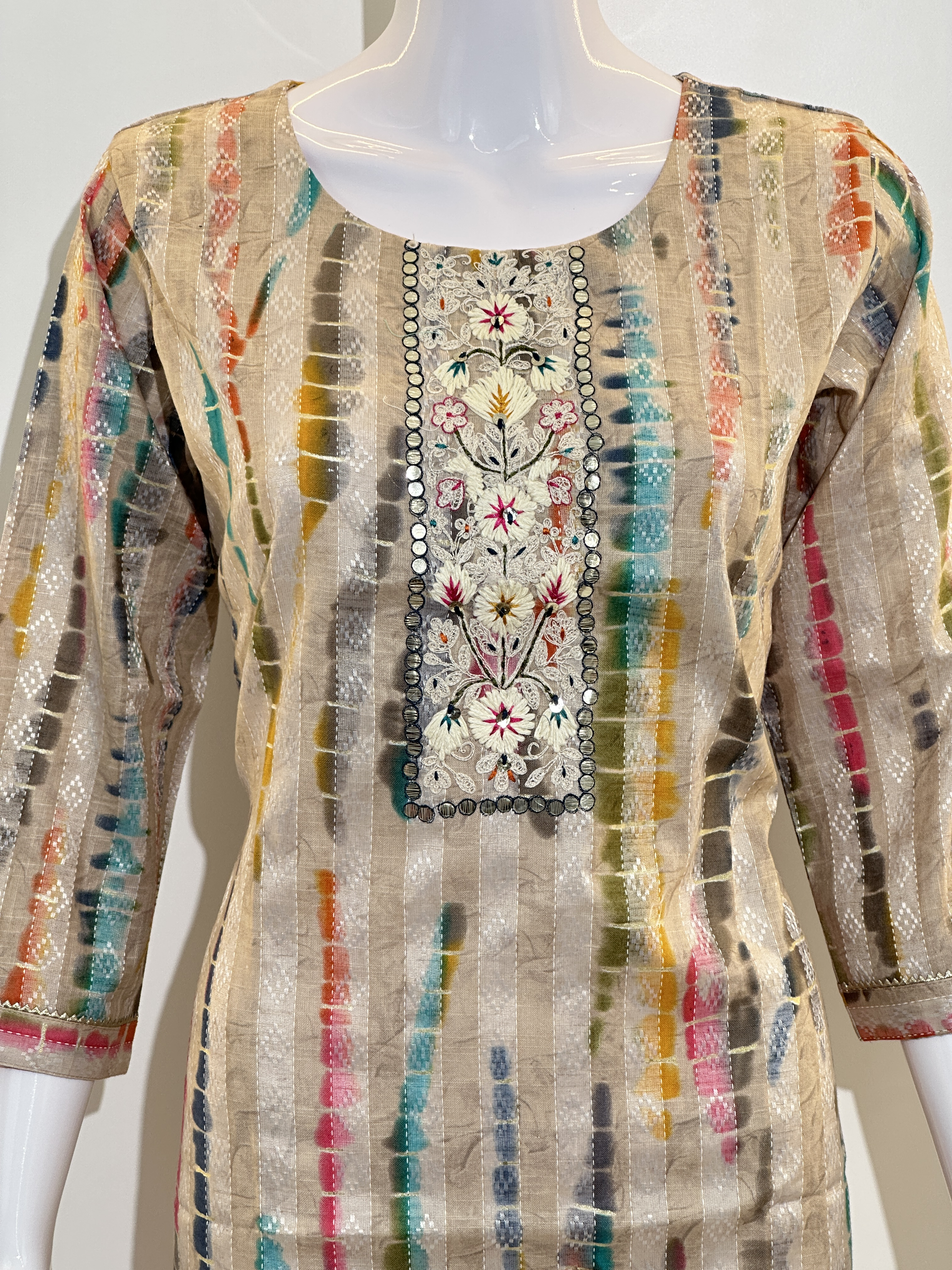 Image of Cotton with Center Mirror Hand work Kurti