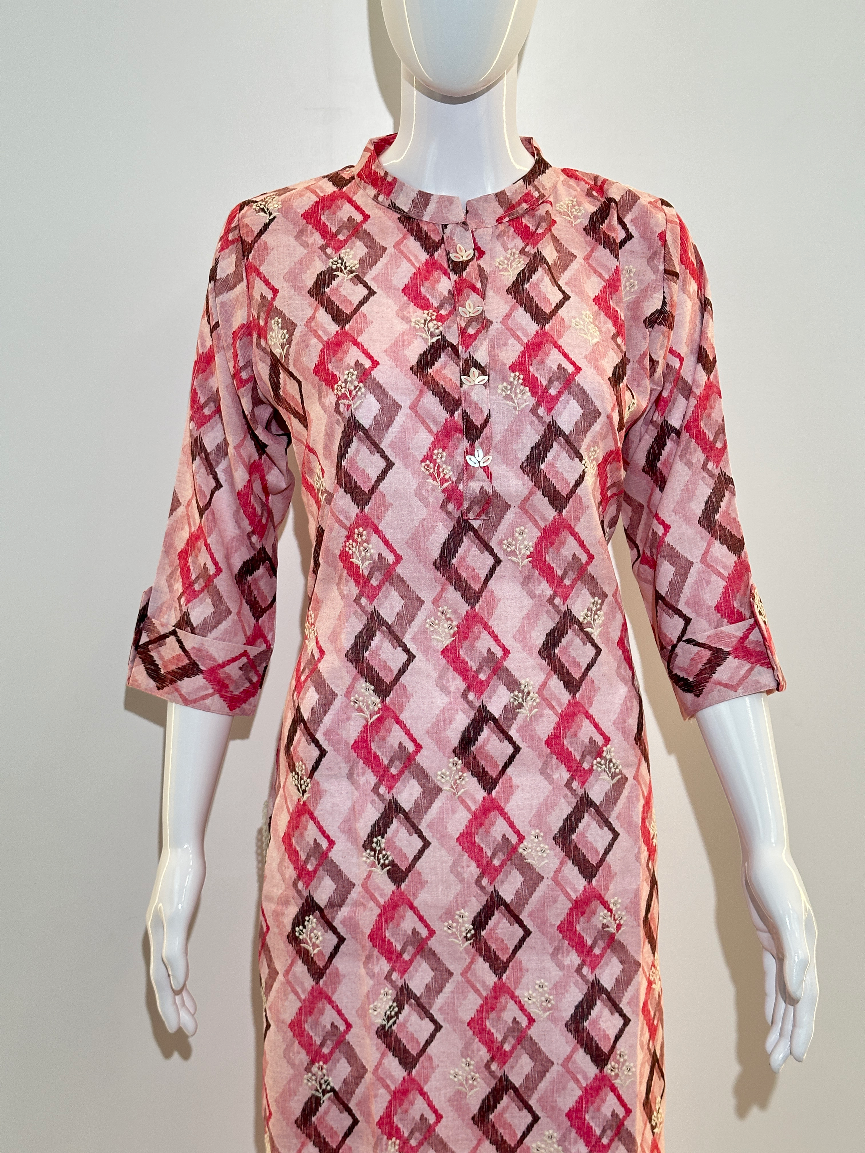 Image of Cotton Straight Kurti with Embroidary Sequence work