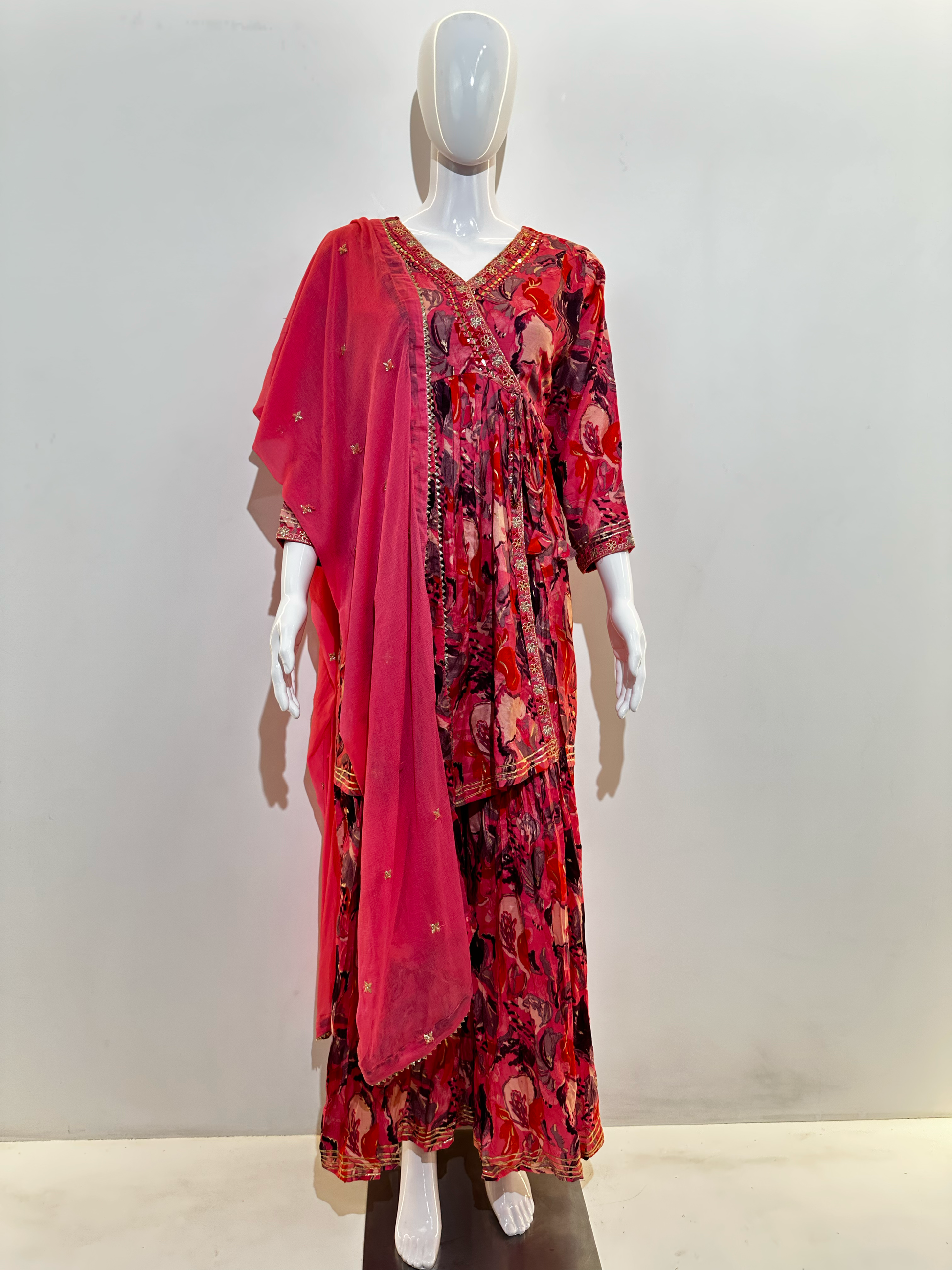 Mull Cotton Angrakha Style Plazzo Set - 3 Piece