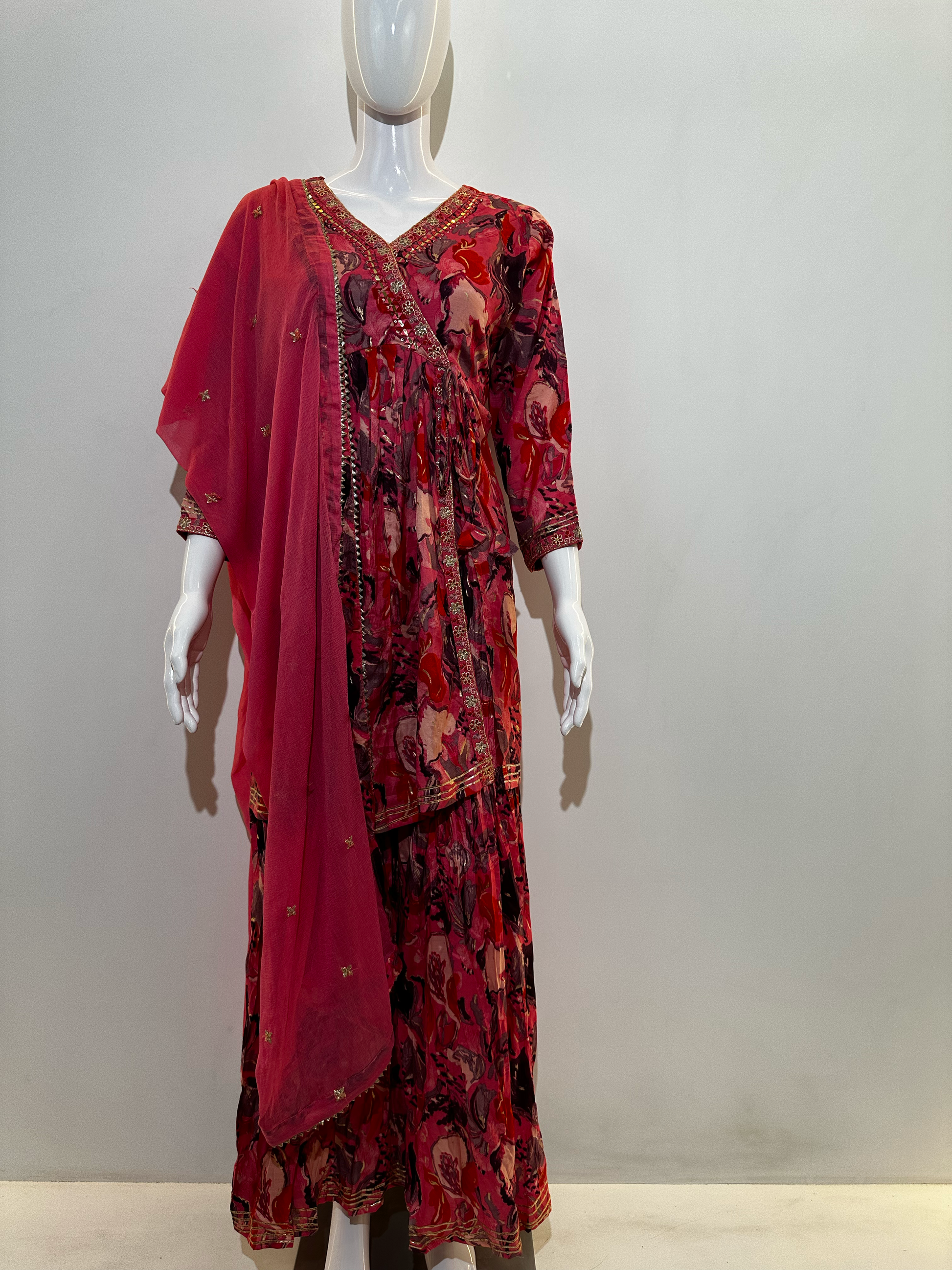 Mull Cotton Angrakha Style Plazzo Set - 3 Piece