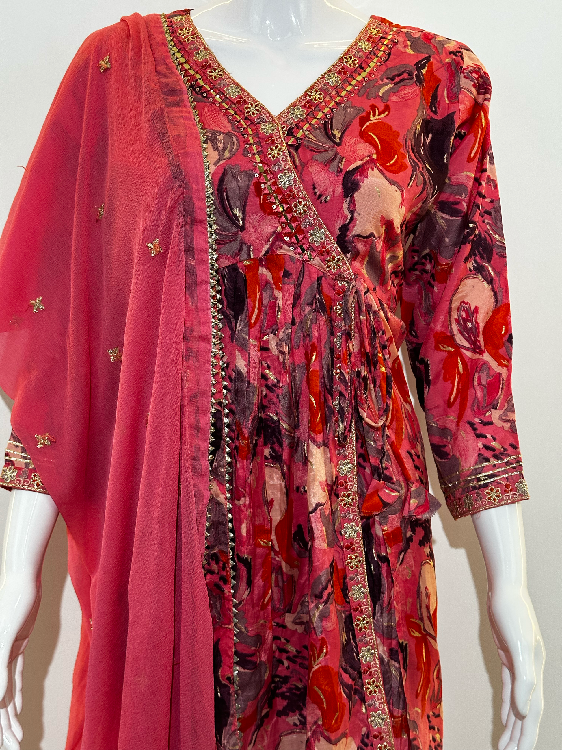 Mull Cotton Angrakha Style Plazzo Set - 3 Piece