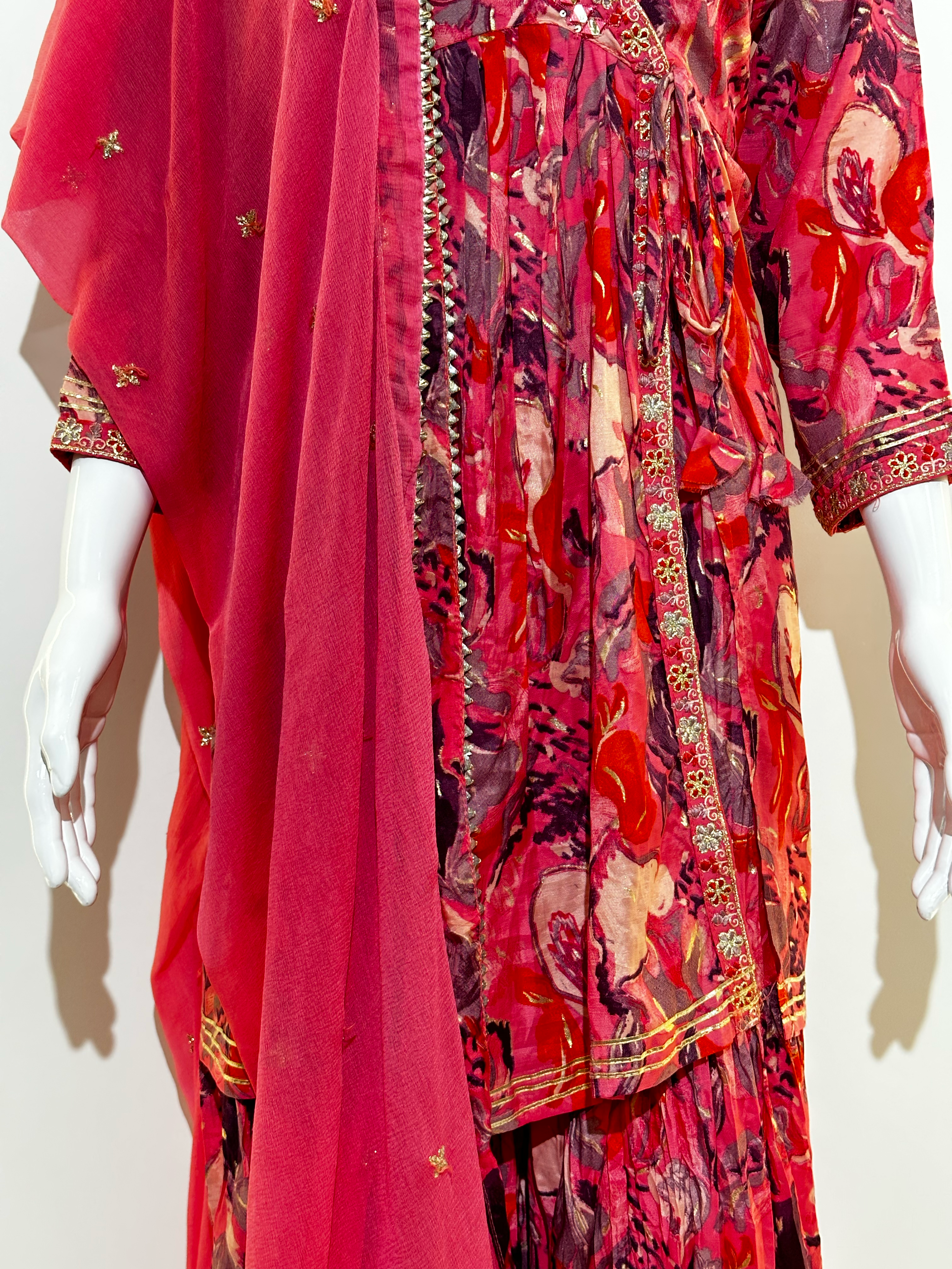 Mull Cotton Angrakha Style Plazzo Set - 3 Piece