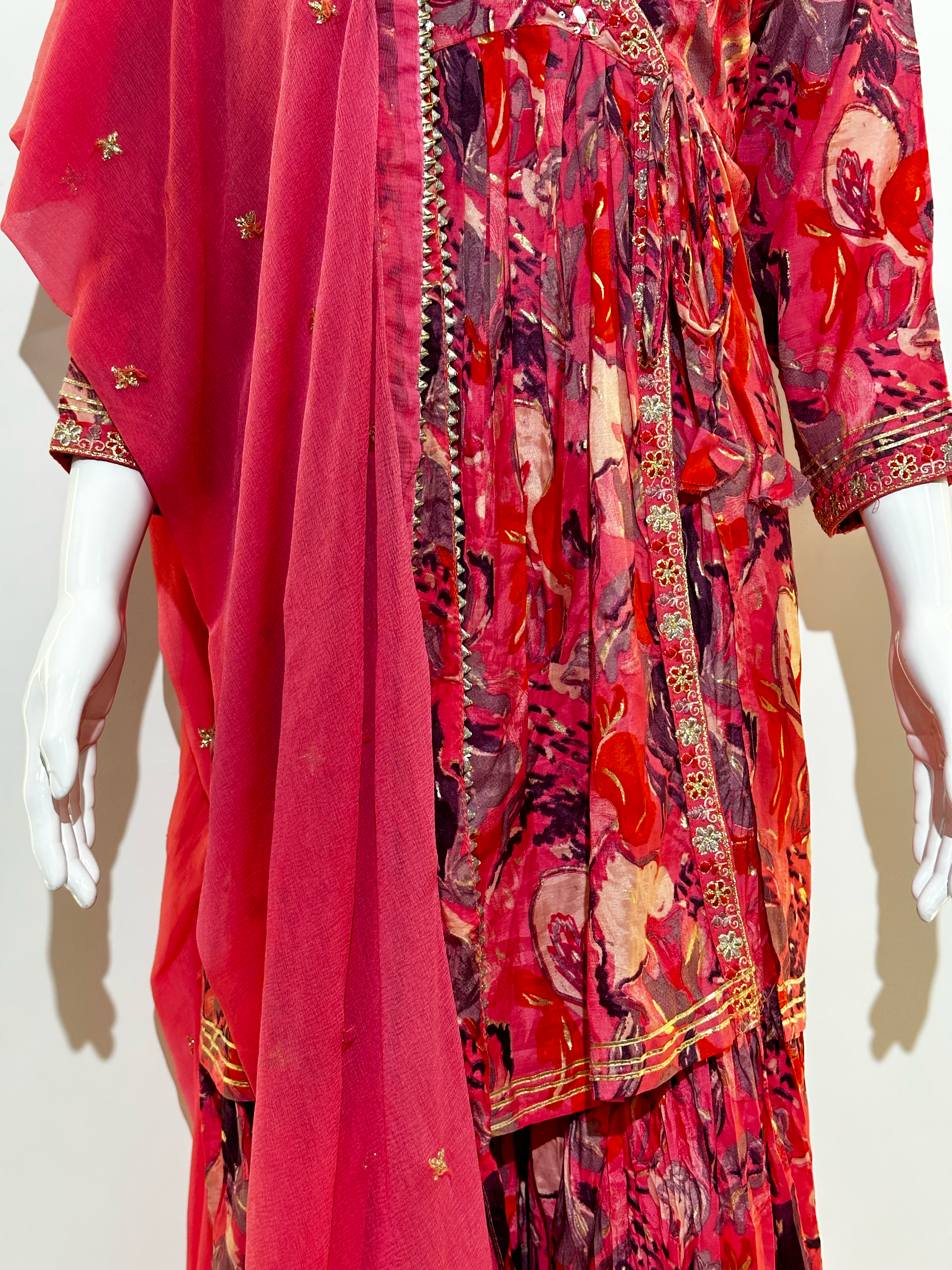 Image of Mull Cotton Angrakha Style Plazzo Set - 3 Piece