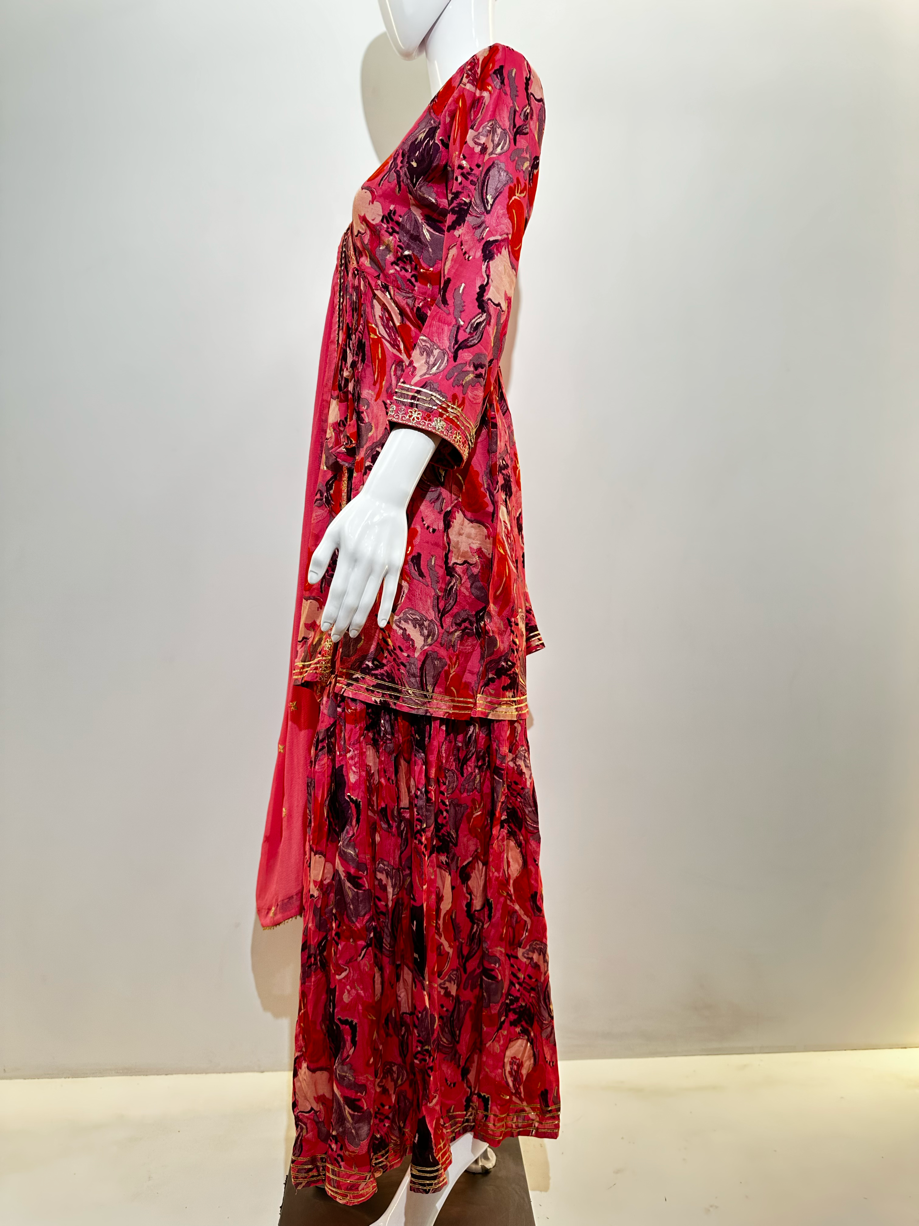 Image of Mull Cotton Angrakha Style Plazzo Set - 3 Piece