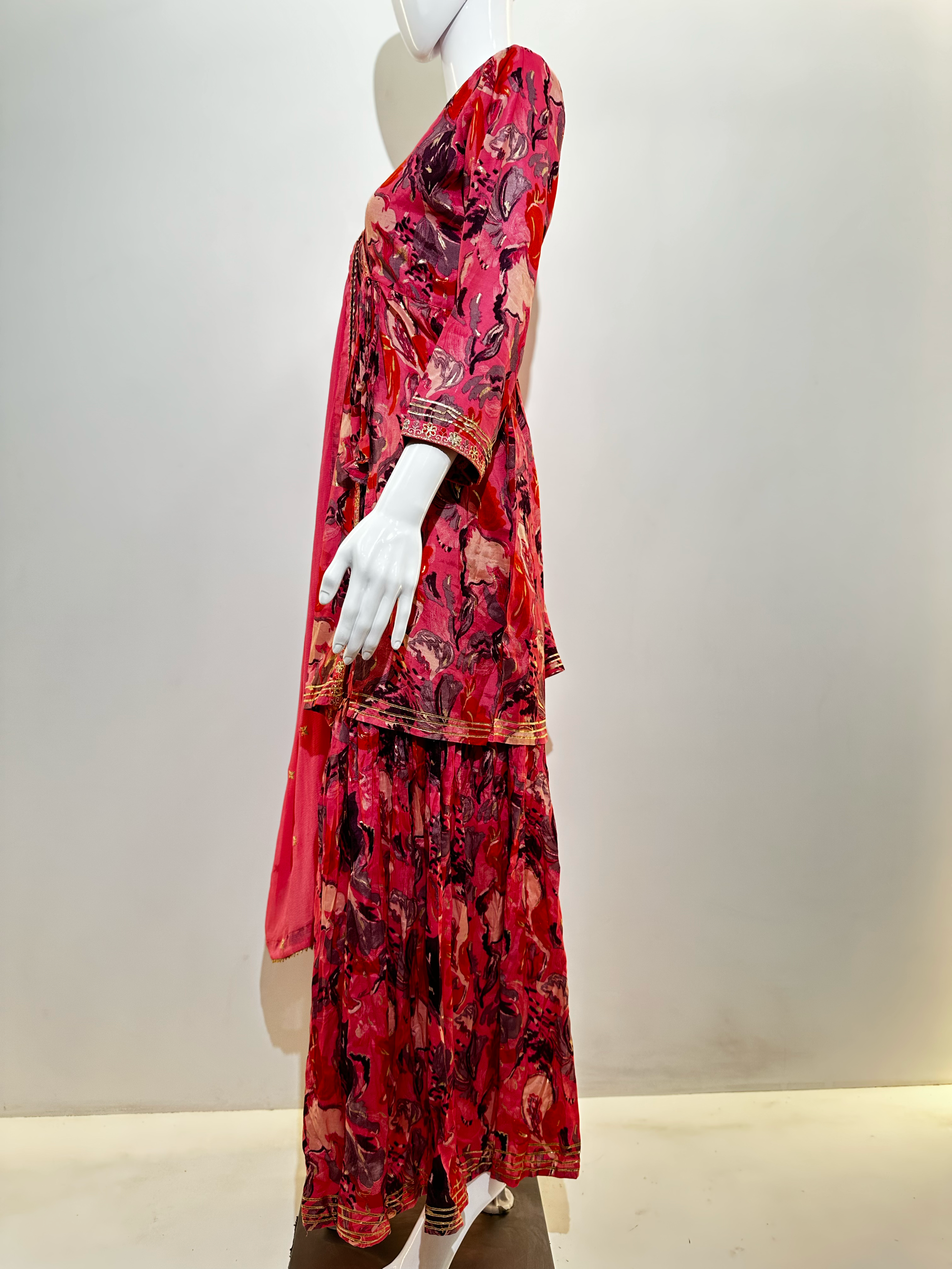 Mull Cotton Angrakha Style Plazzo Set - 3 Piece