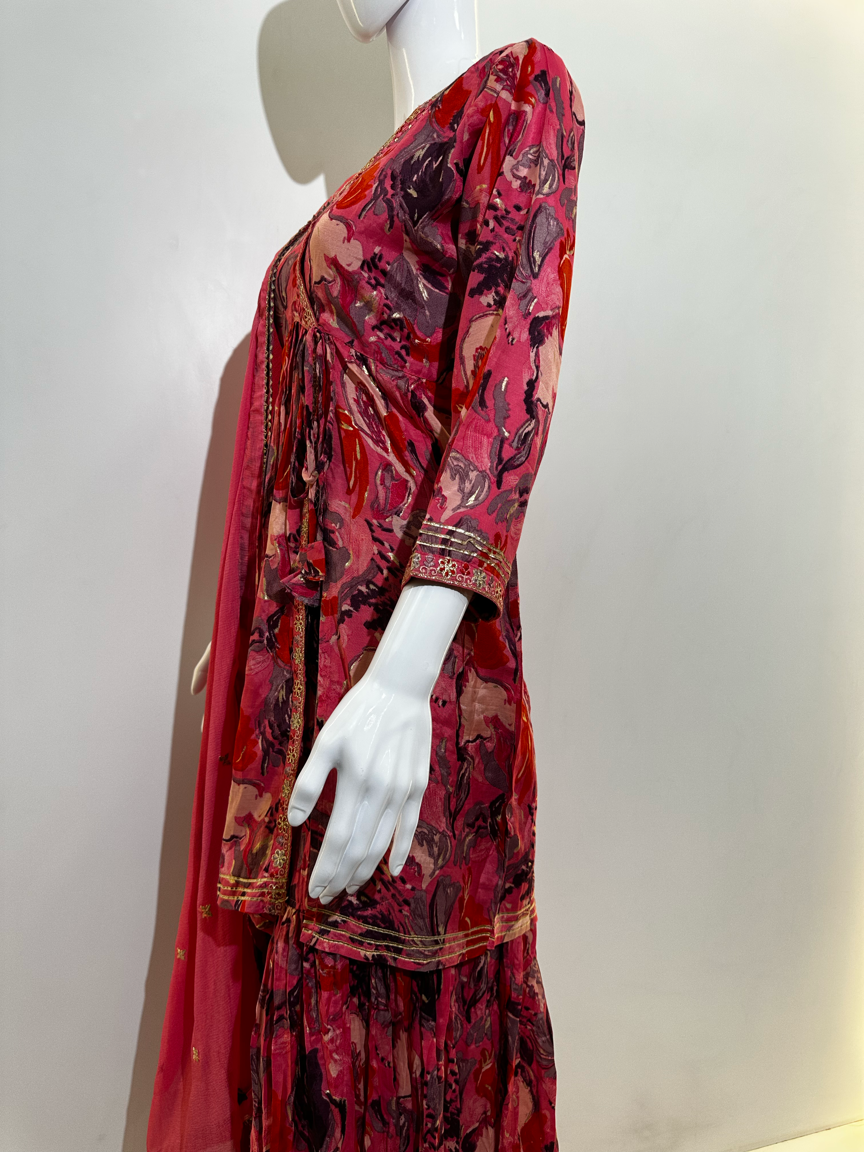 Image of Mull Cotton Angrakha Style Plazzo Set - 3 Piece