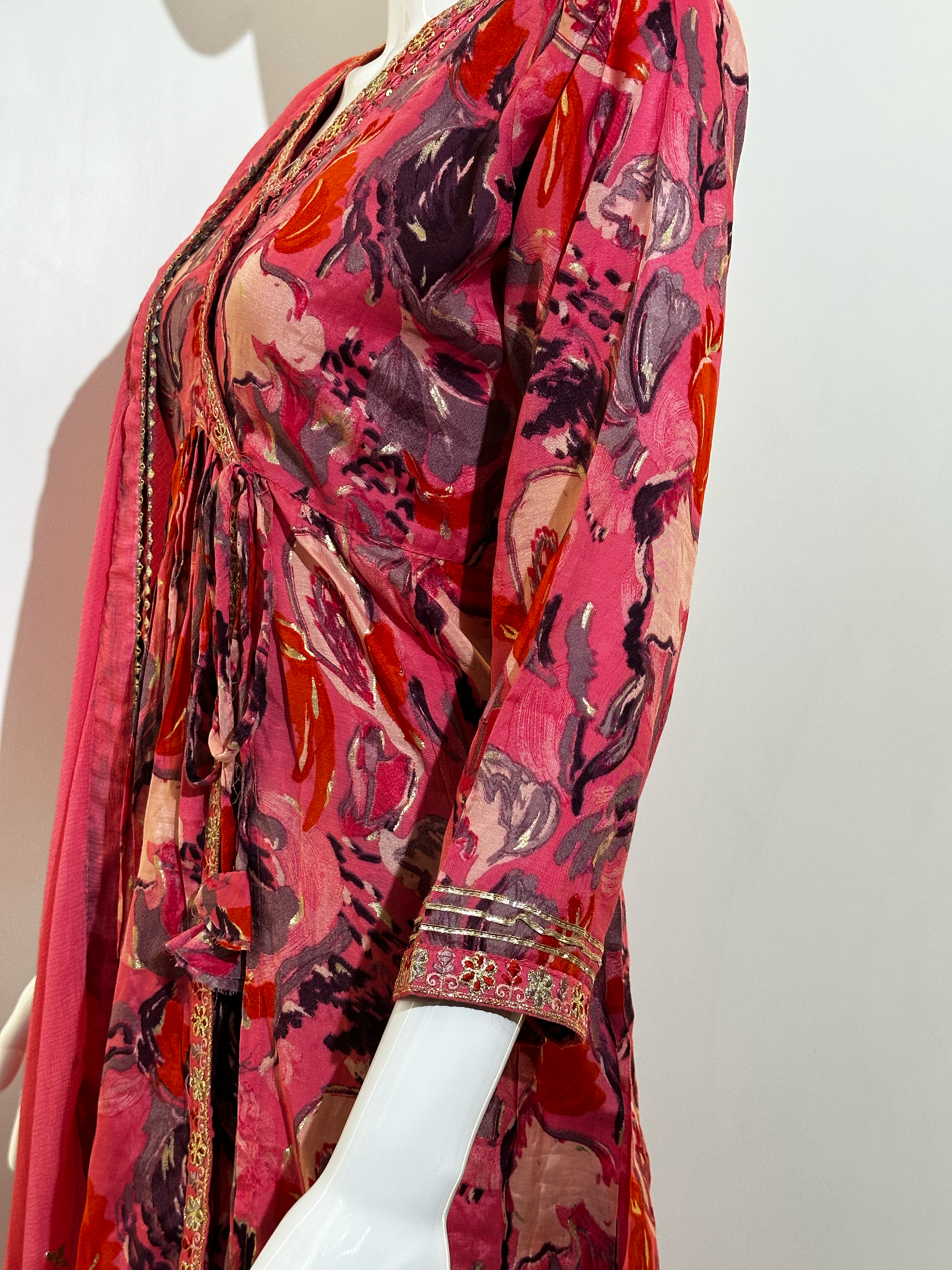 Image of Mull Cotton Angrakha Style Plazzo Set - 3 Piece