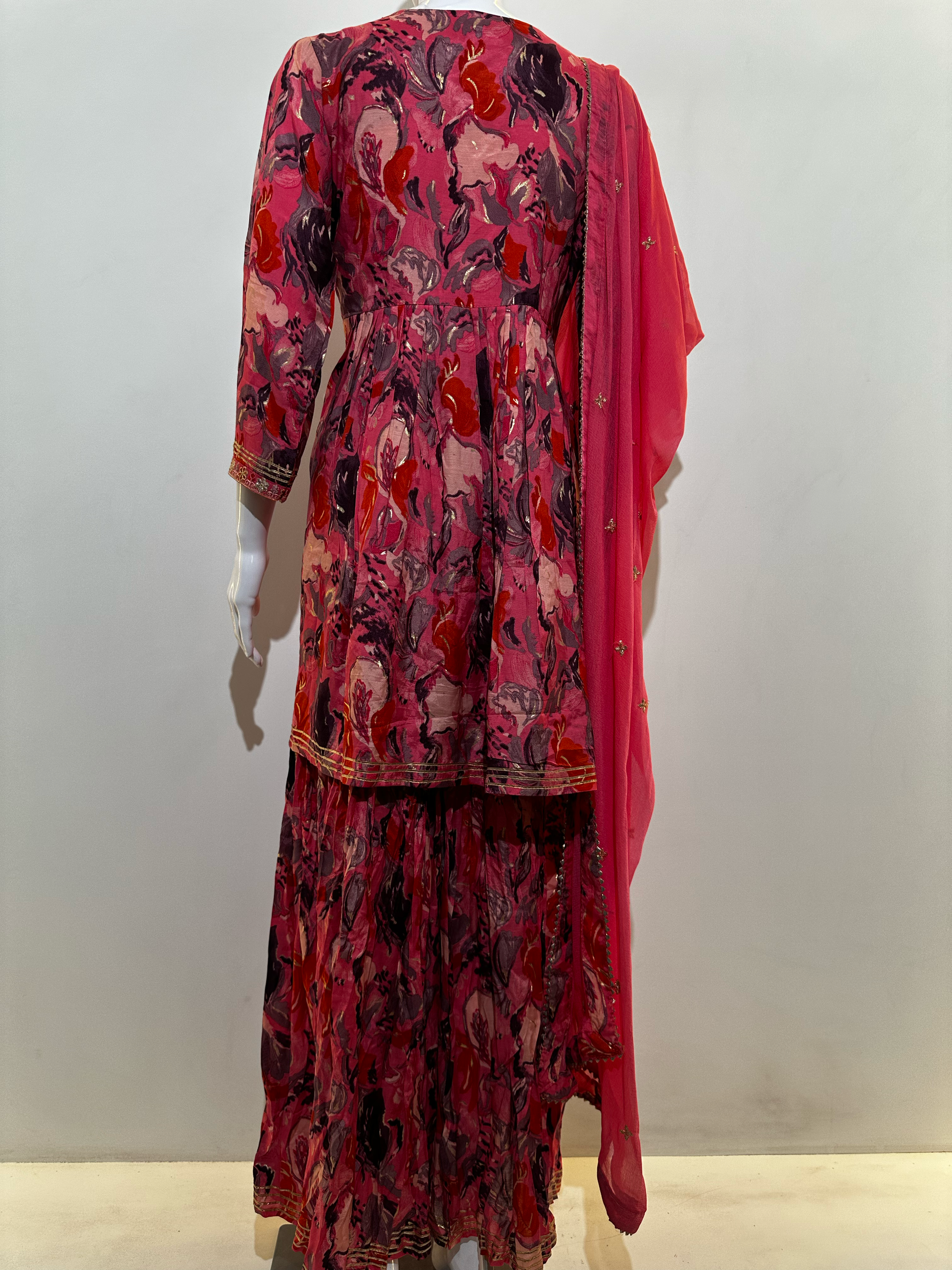 Mull Cotton Angrakha Style Plazzo Set - 3 Piece