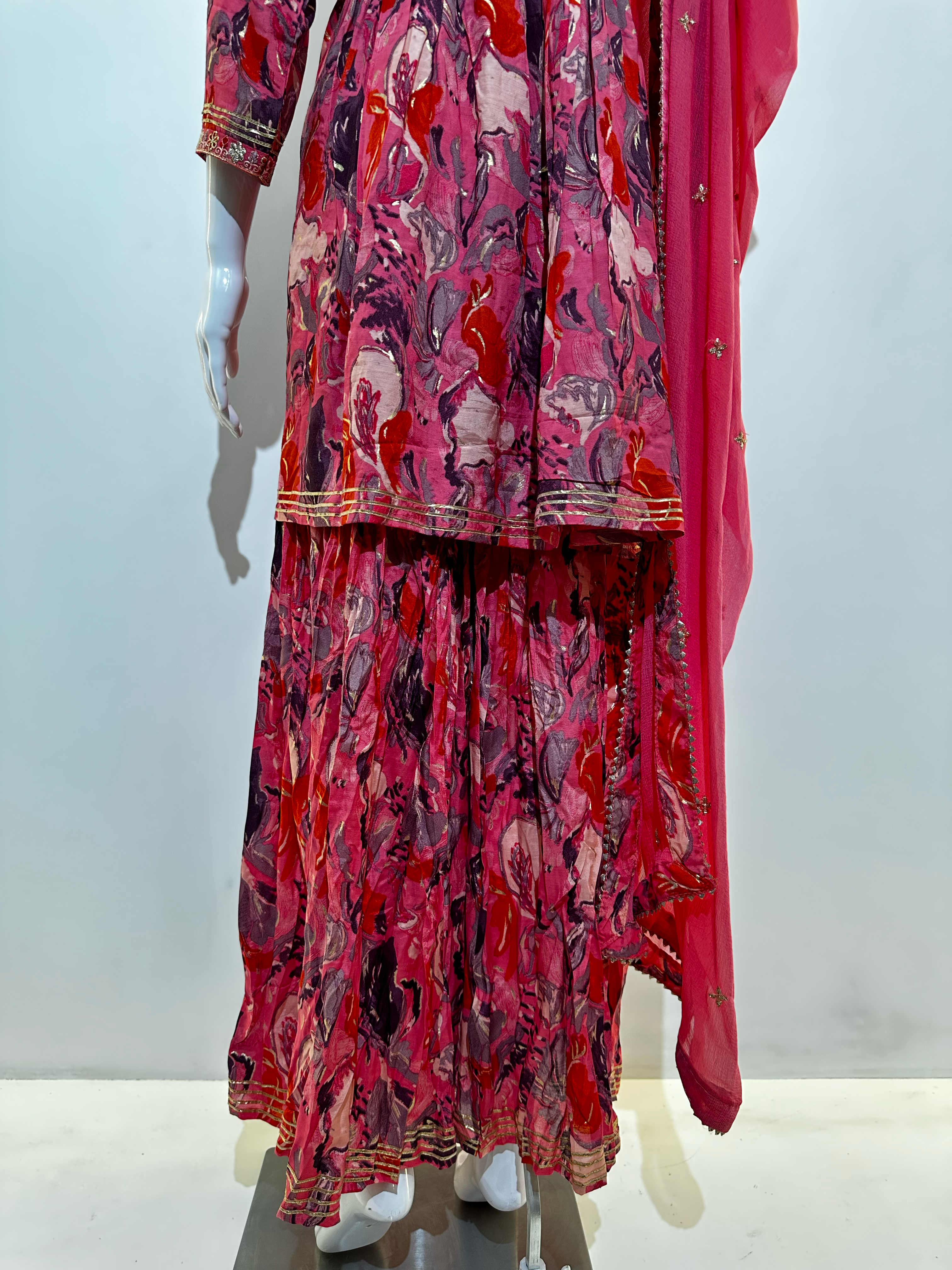 Mull Cotton Angrakha Style Plazzo Set - 3 Piece