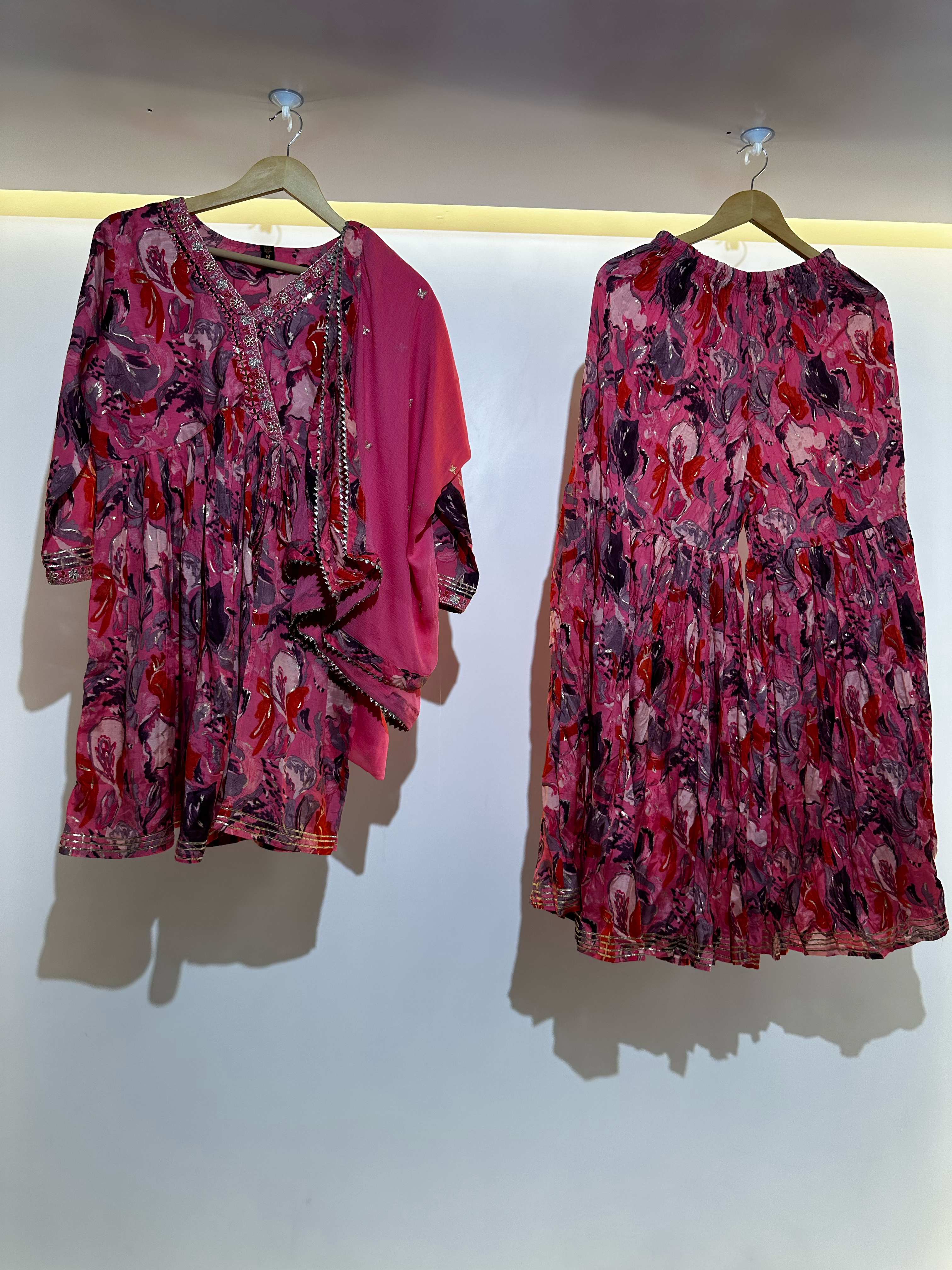 Image of Mull Cotton Angrakha Style Plazzo Set - 3 Piece