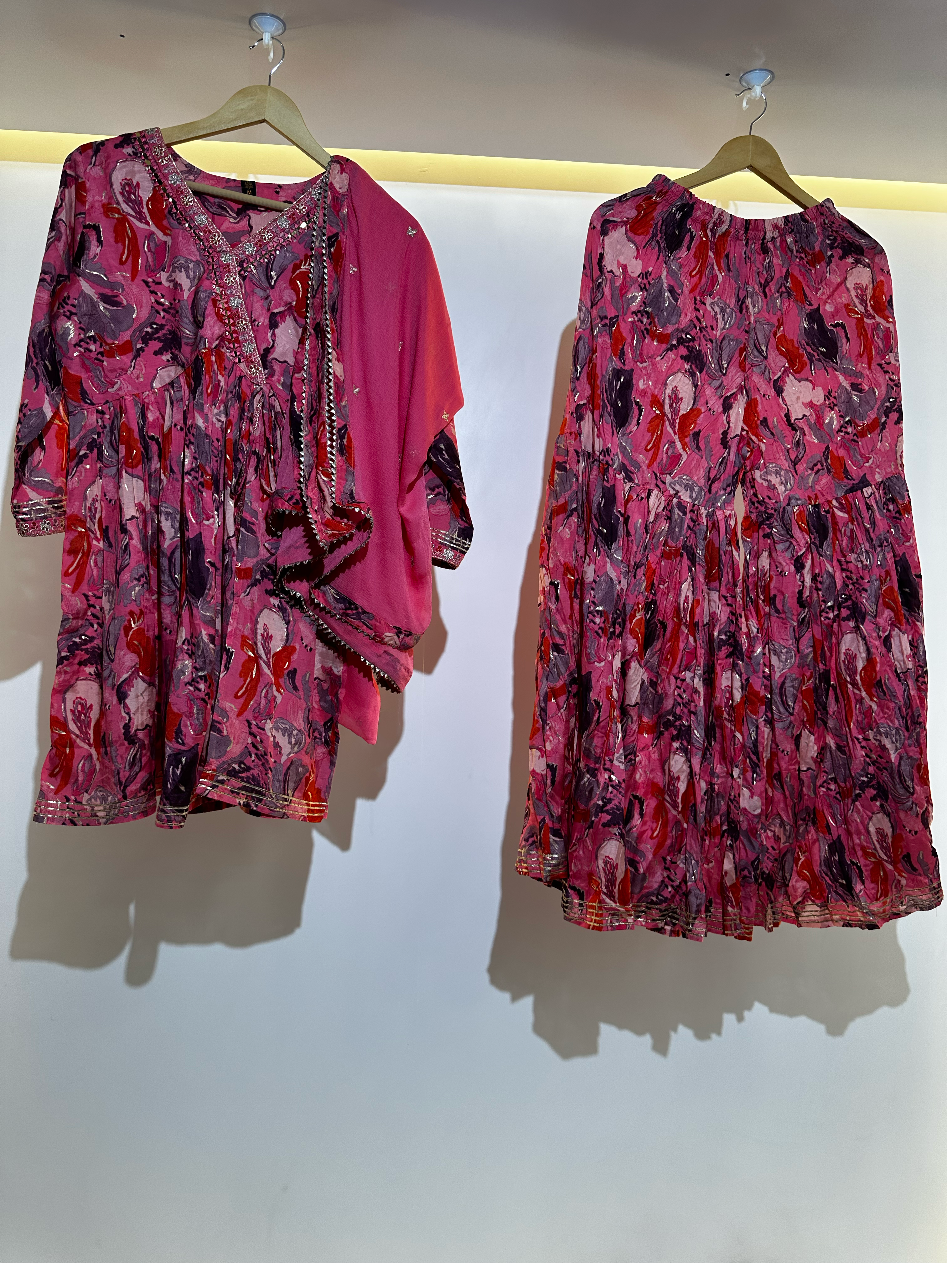 Image of Mull Cotton Angrakha Style Plazzo Set - 3 Piece