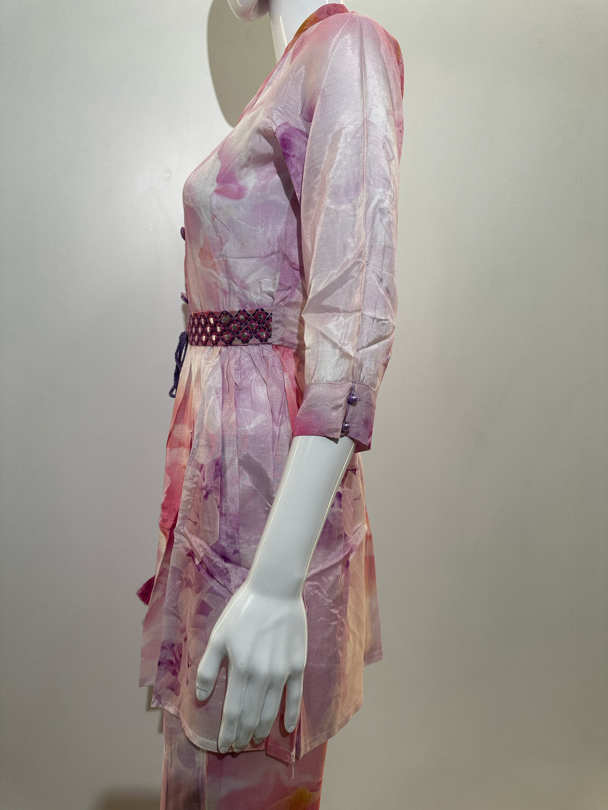 Pink Co-ord Set With Button Embroidery
