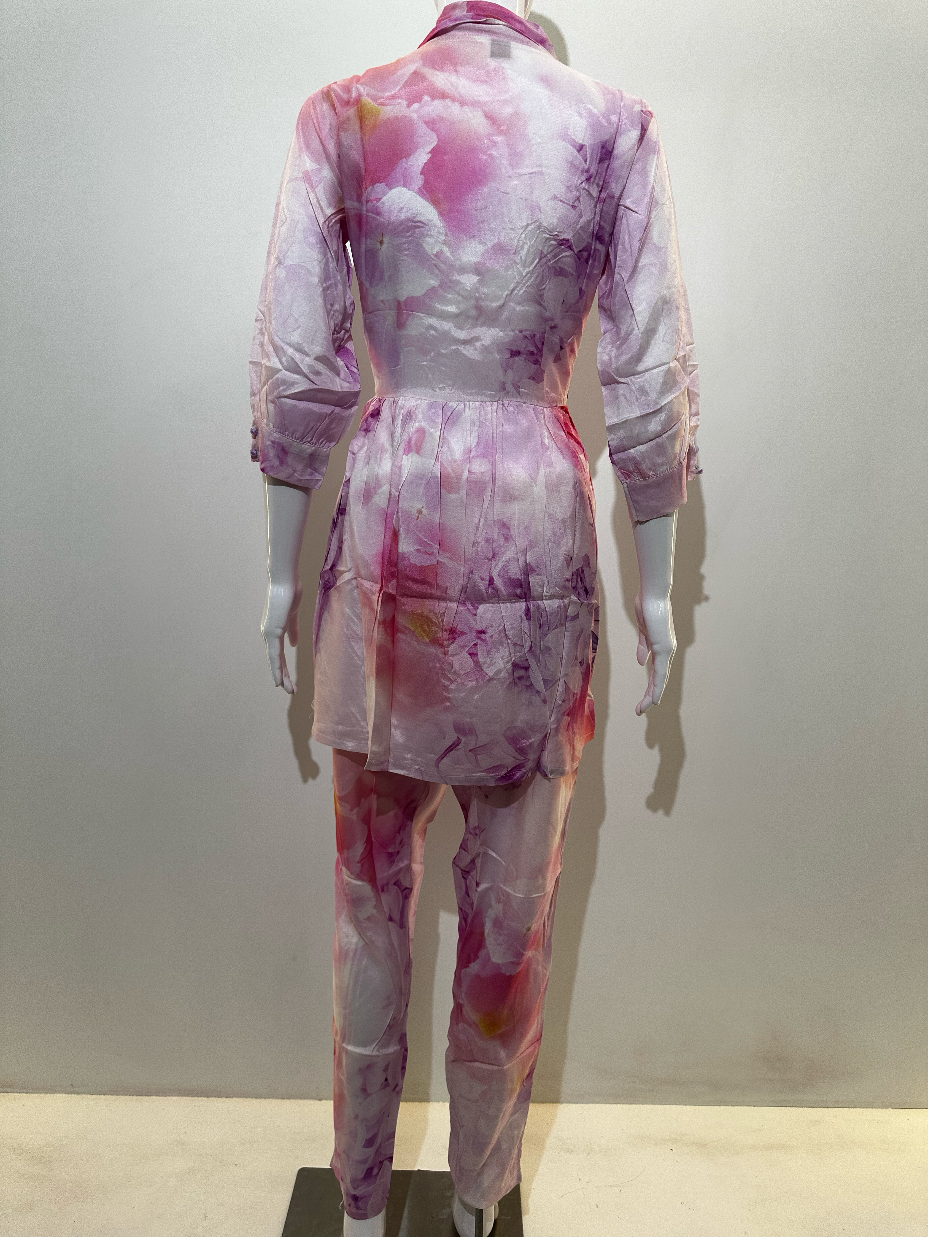 Image of Pink Co-ord Set With Button Embroidery