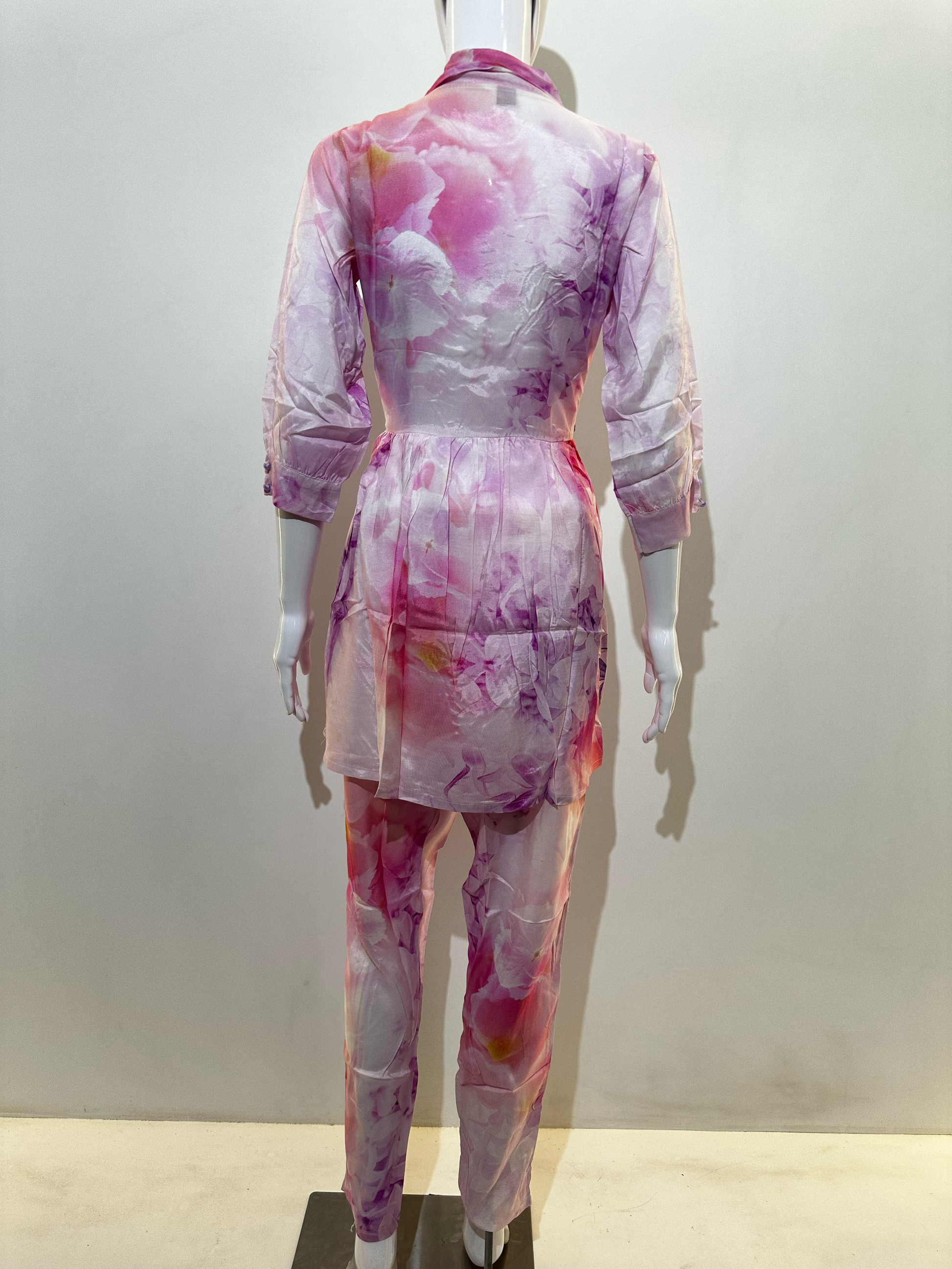 Pink Co-ord Set With Button Embroidery