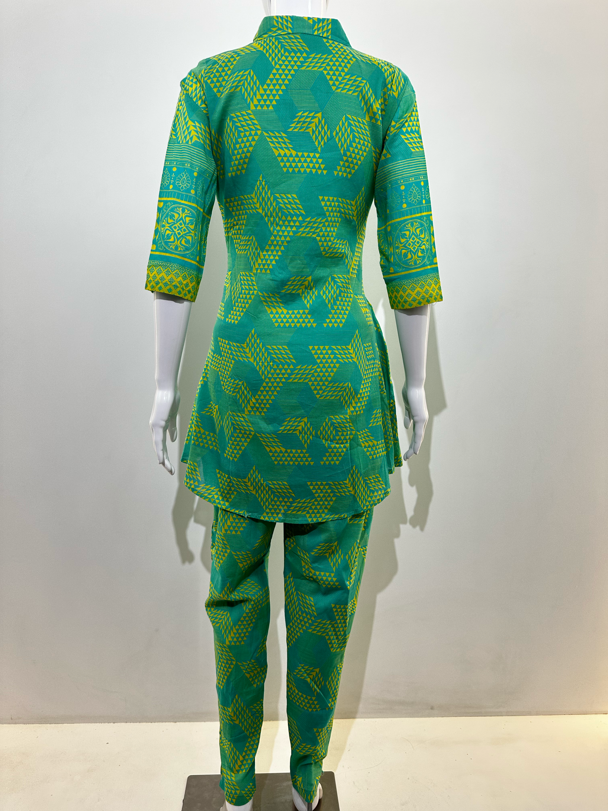 Green Pattern Embroidery Coord Set