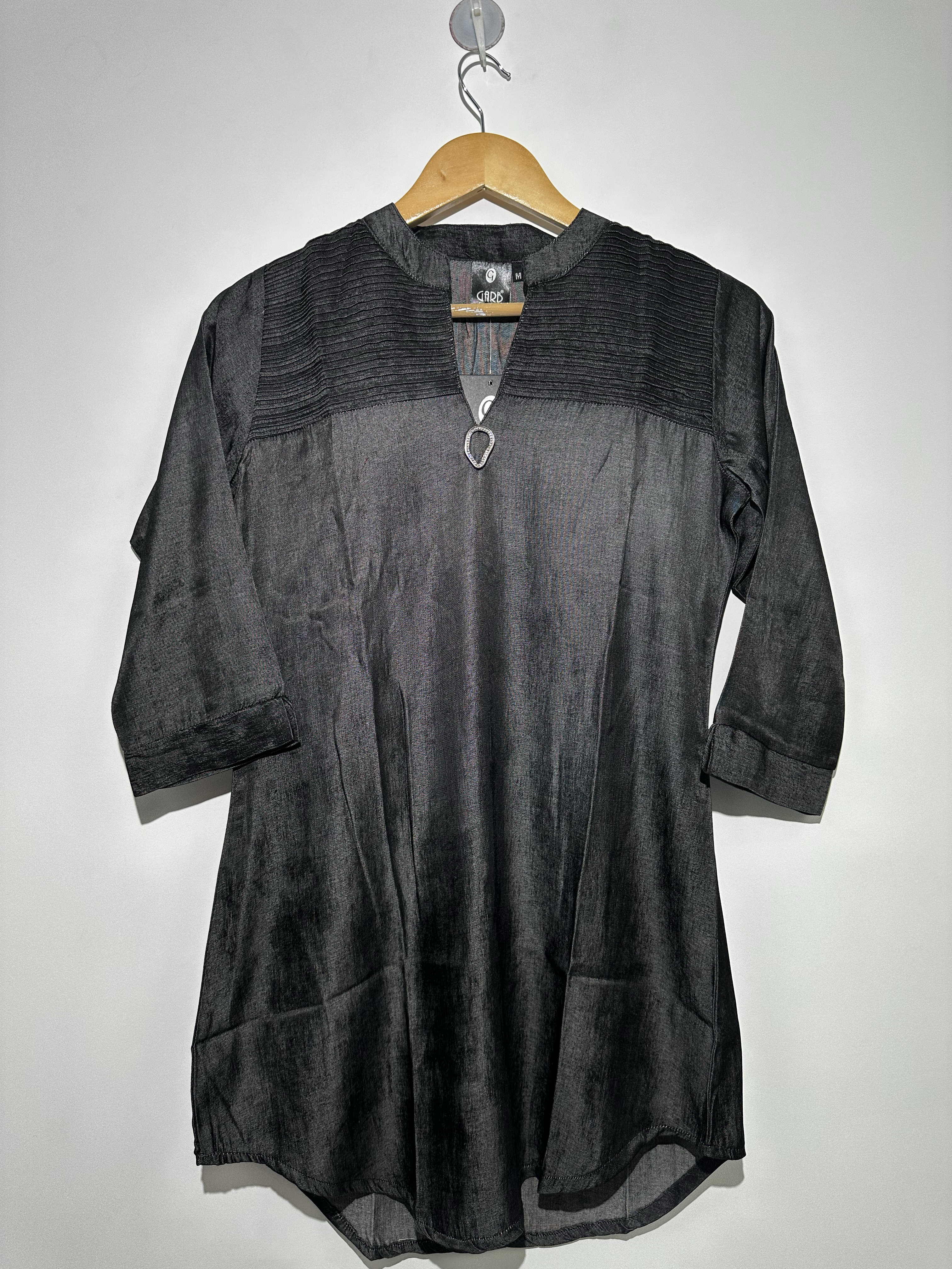 Image of Black Denim Tunic with center work