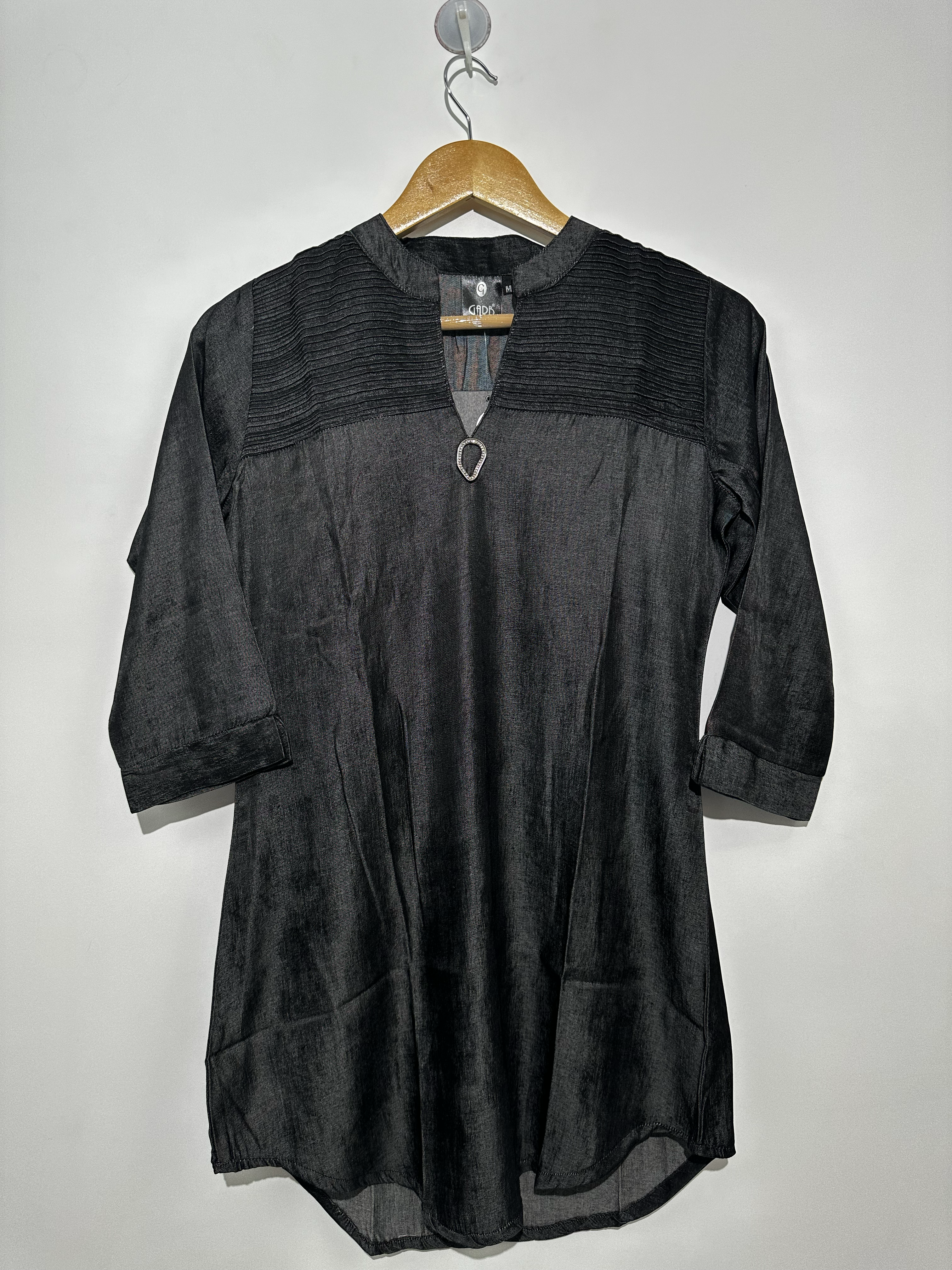 Image of Black Denim Tunic with center work