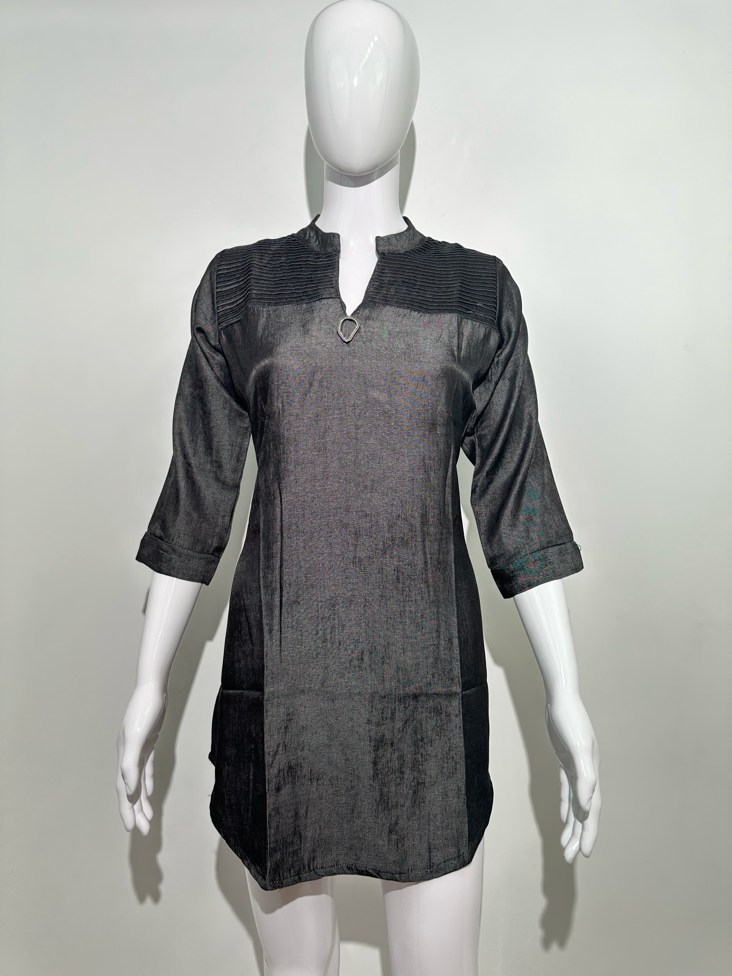 Image of Black Denim Tunic with center work