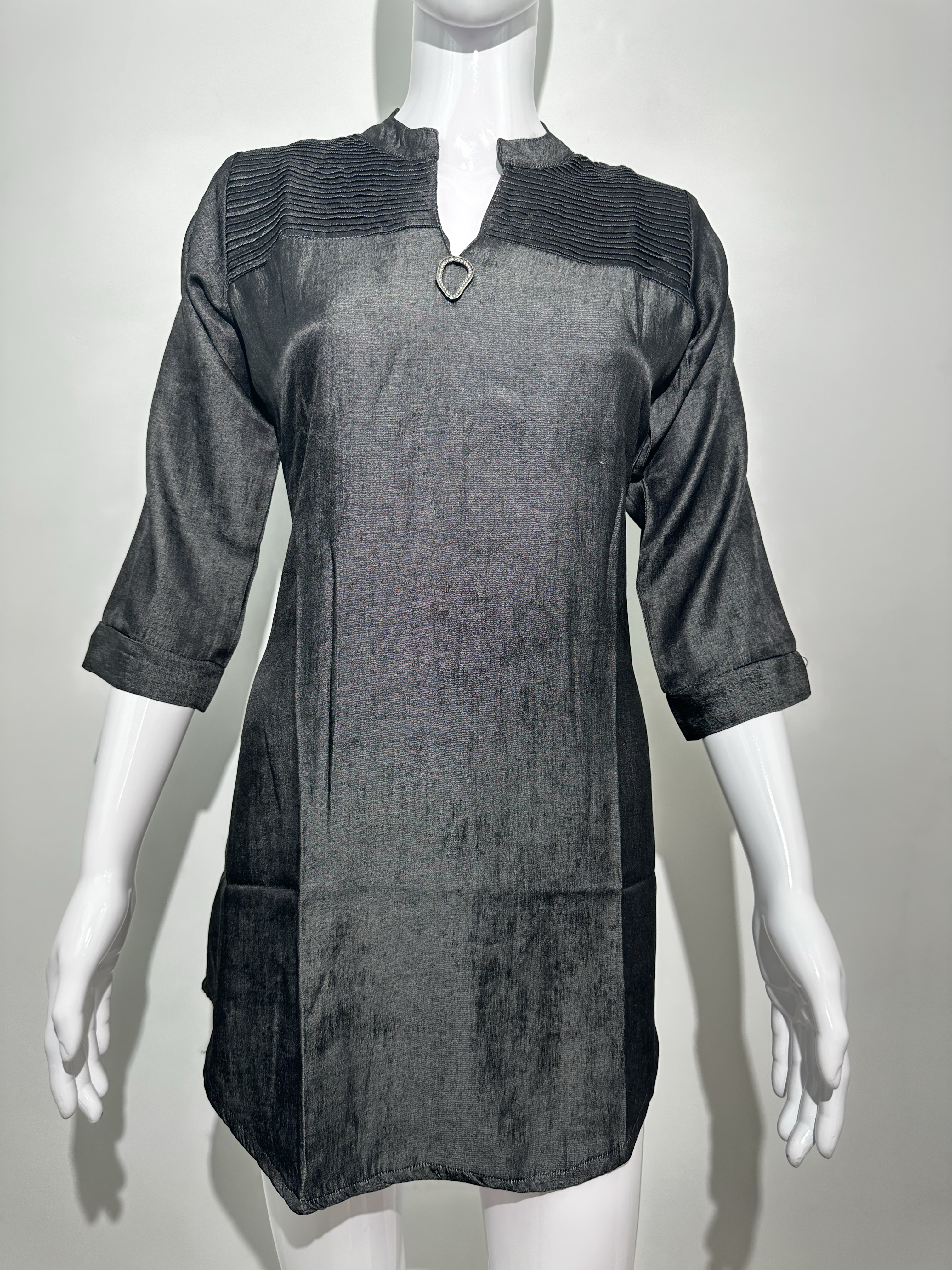 Image of Black Denim Tunic with center work