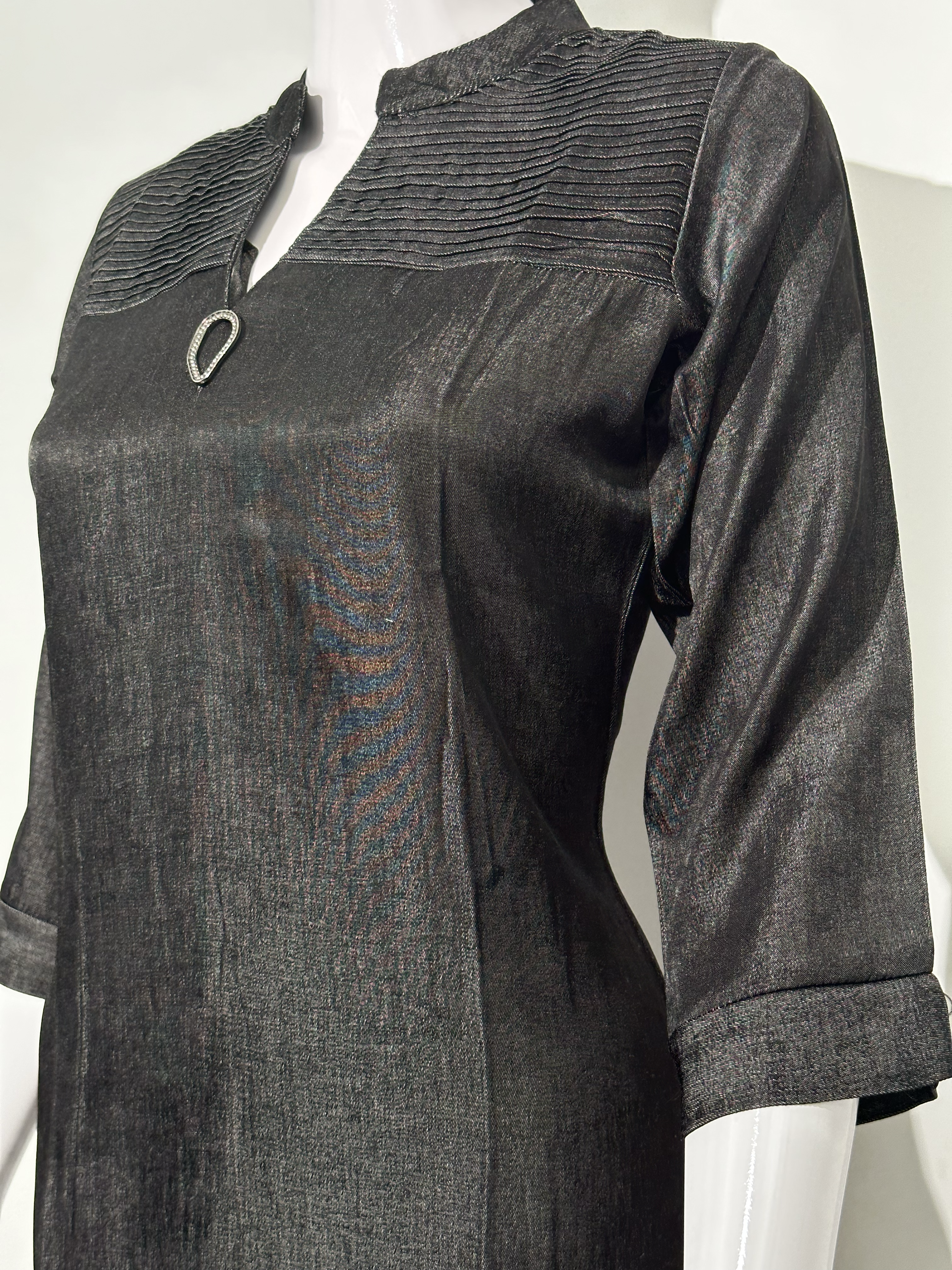 Image of Black Denim Tunic with center work