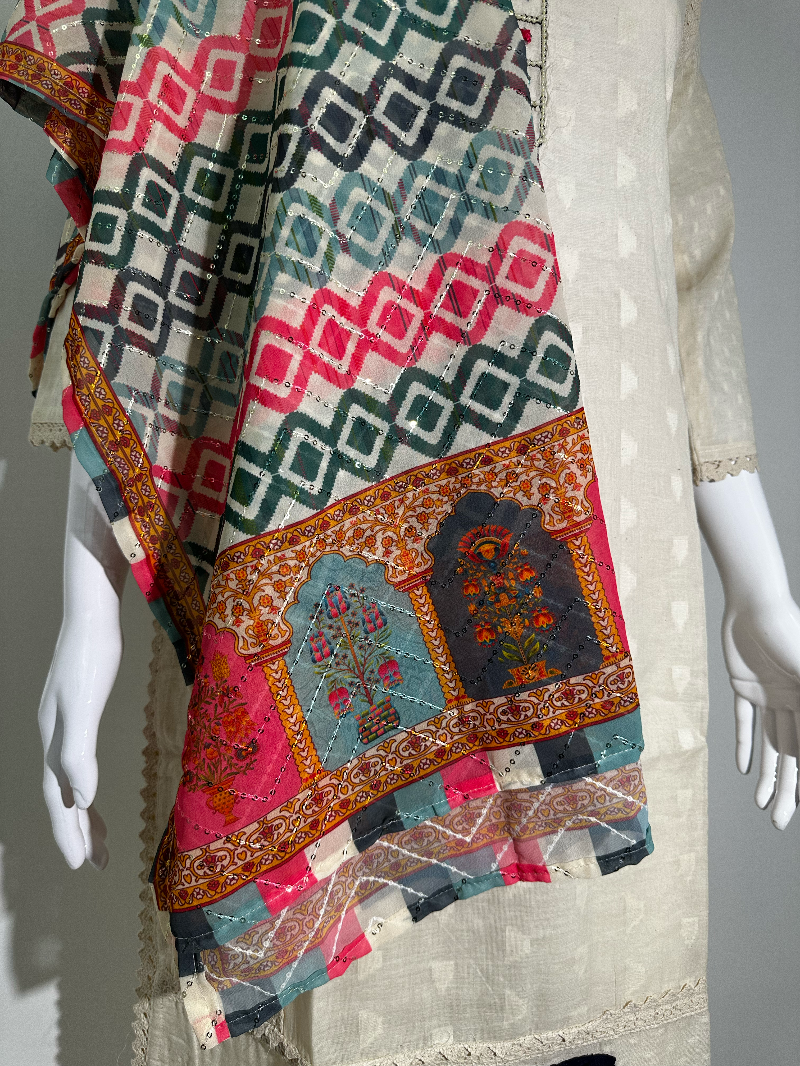 Image of Afghani Style Daman Thread work  - 3 Piece