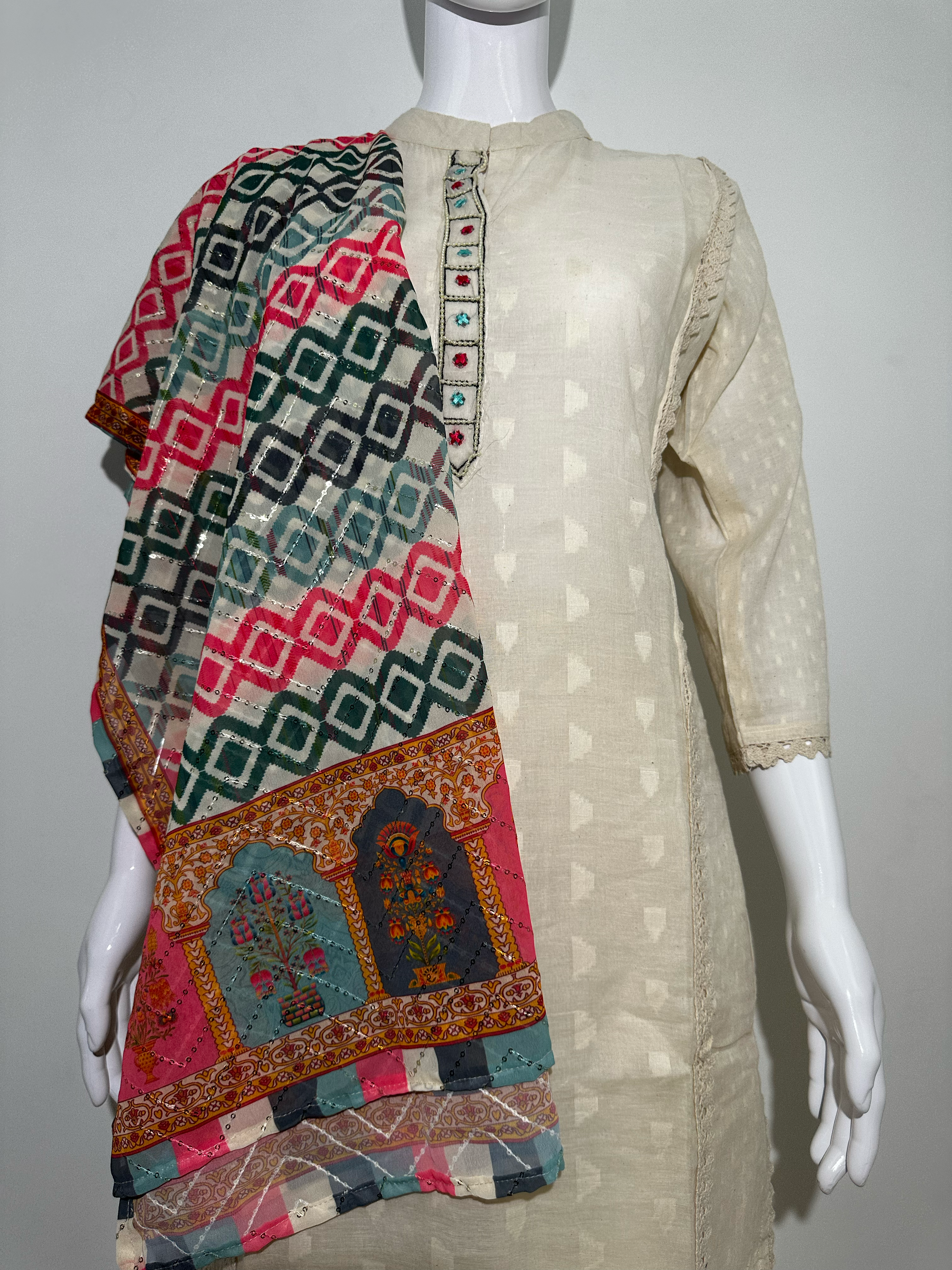 Image of Afghani Style Daman Thread work  - 3 Piece
