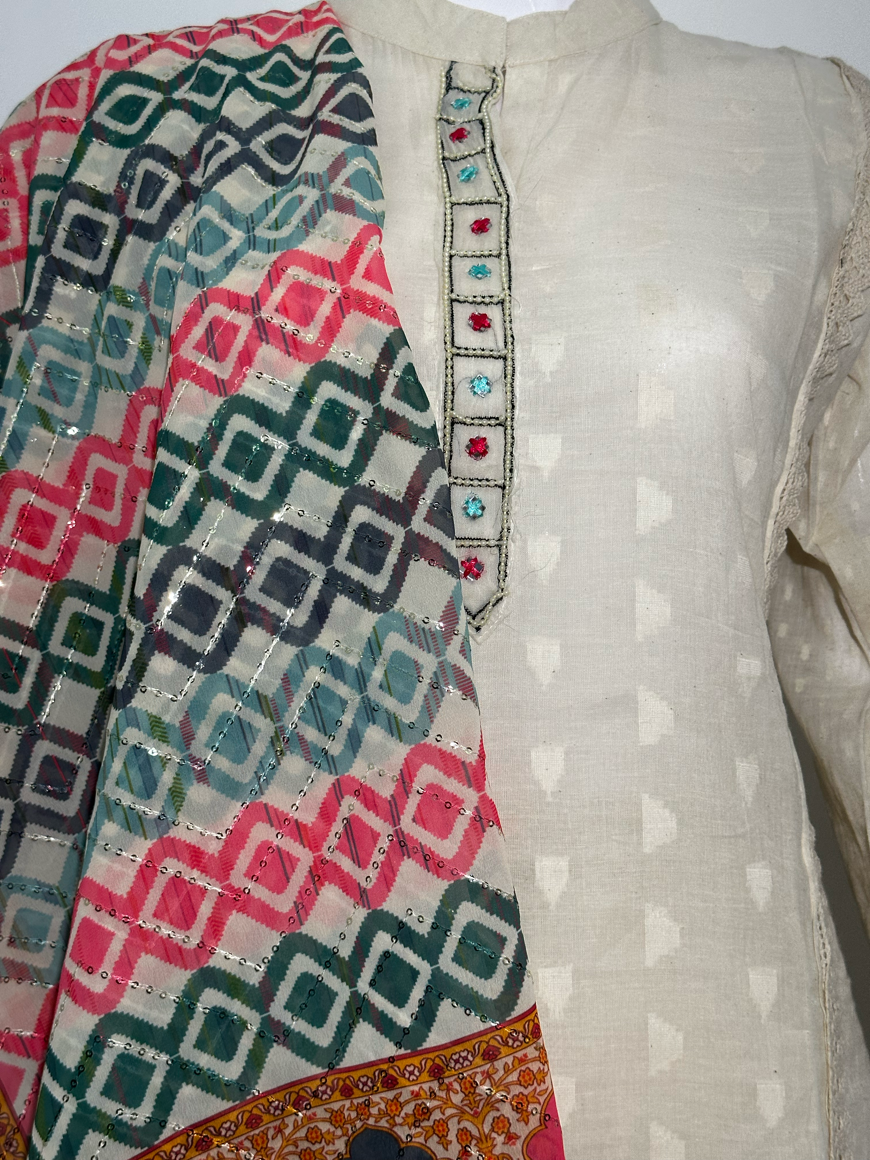 Image of Afghani Style Daman Thread work  - 3 Piece