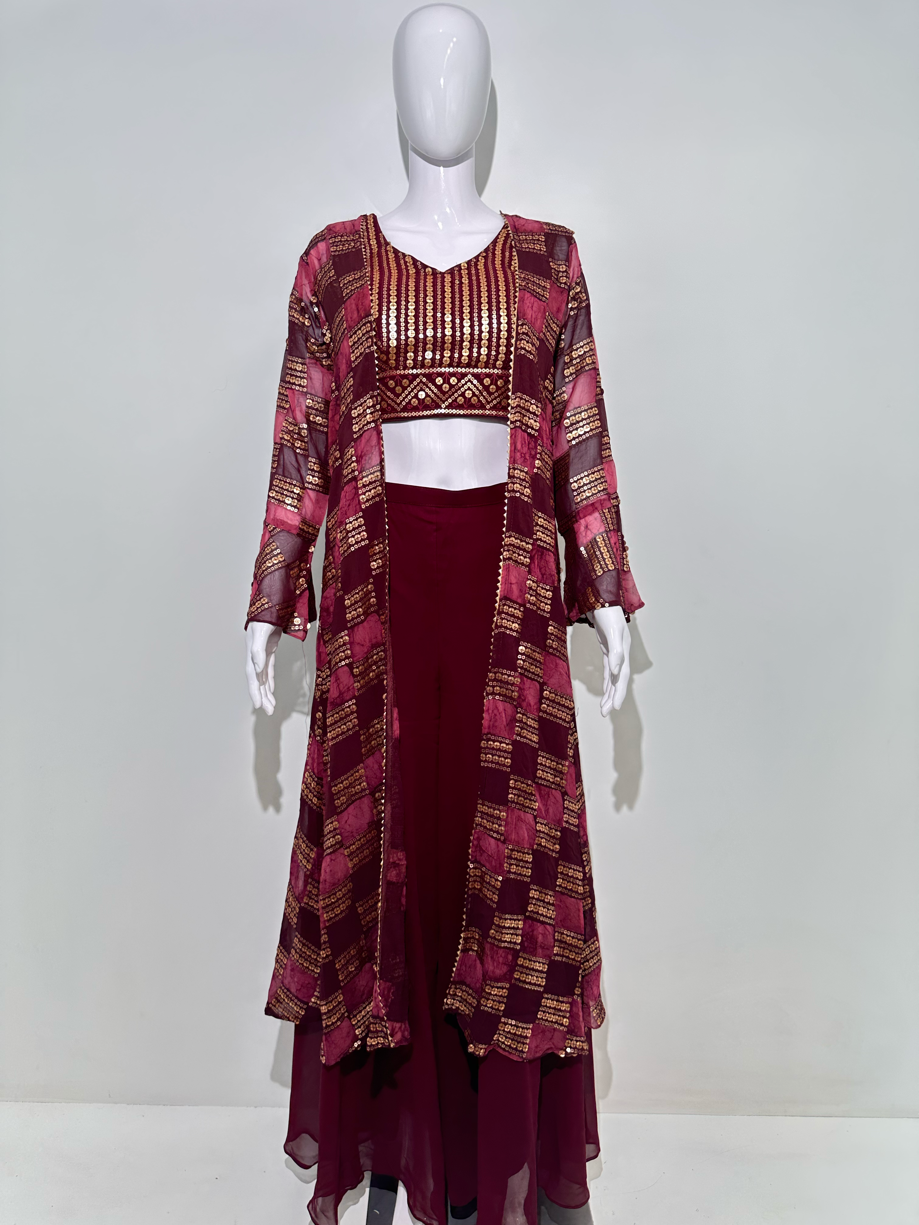 Image of Red Georgette Three Piece Set