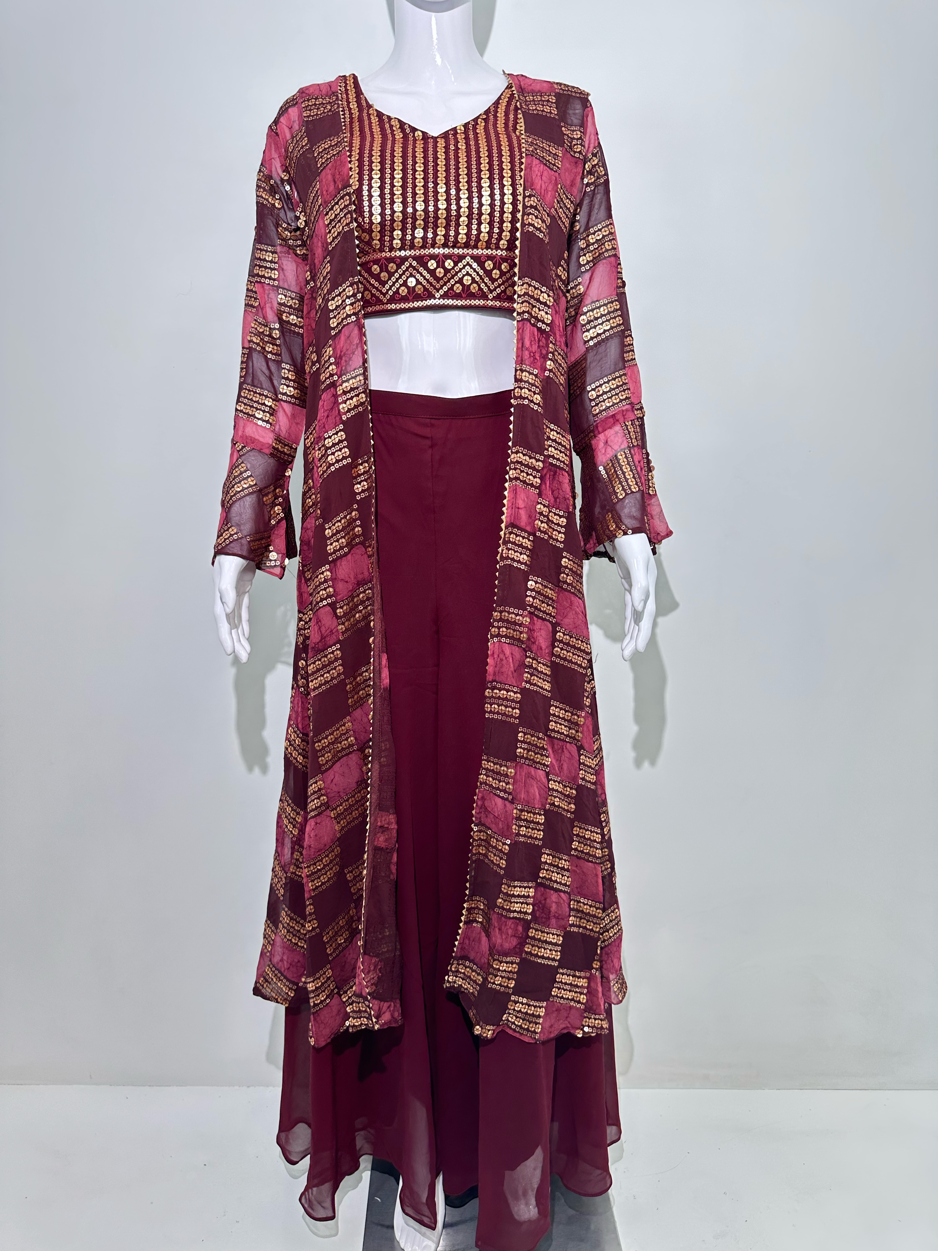 Image of Red Georgette Three Piece Set