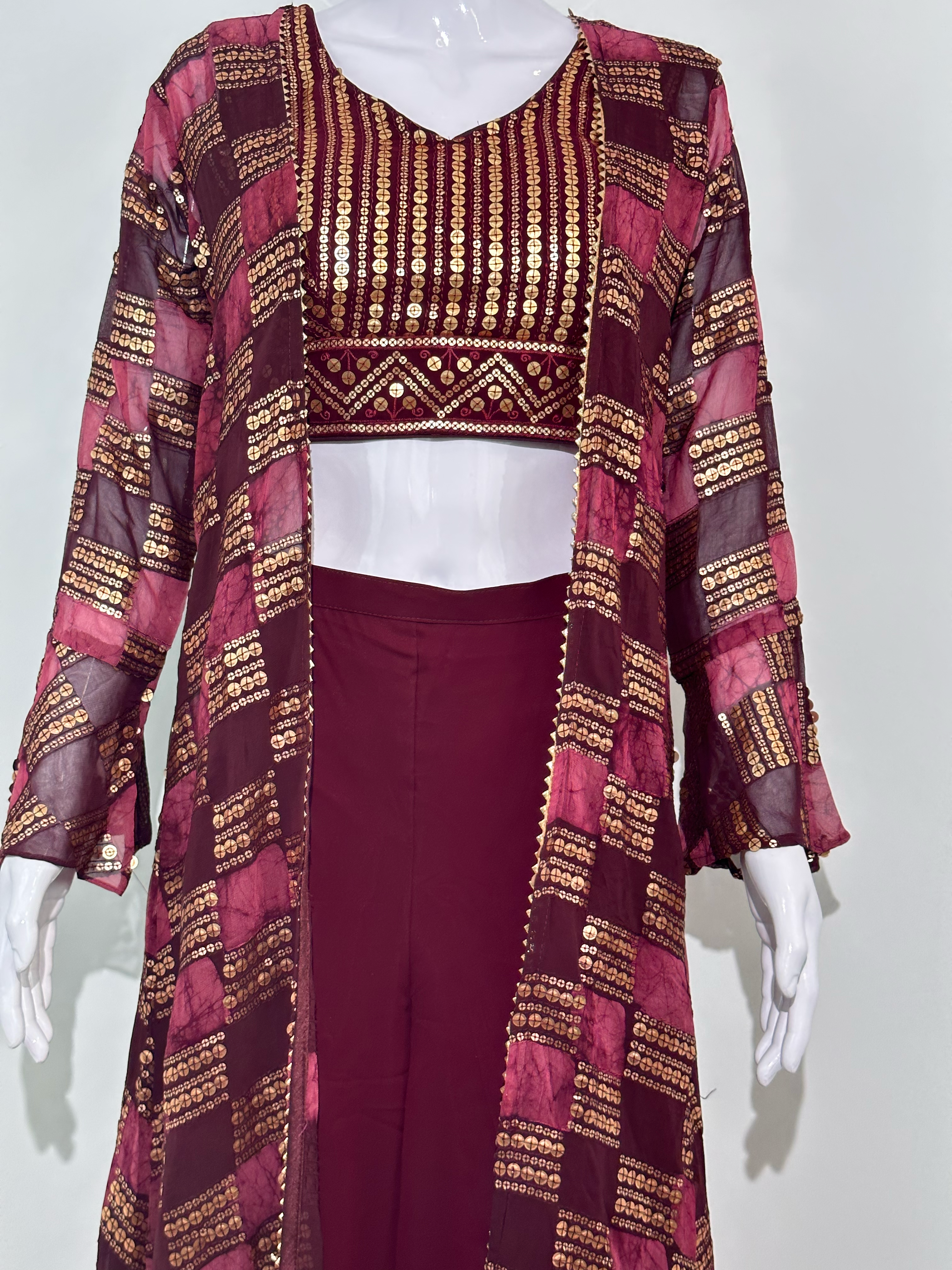 Image of Red Georgette Three Piece Set