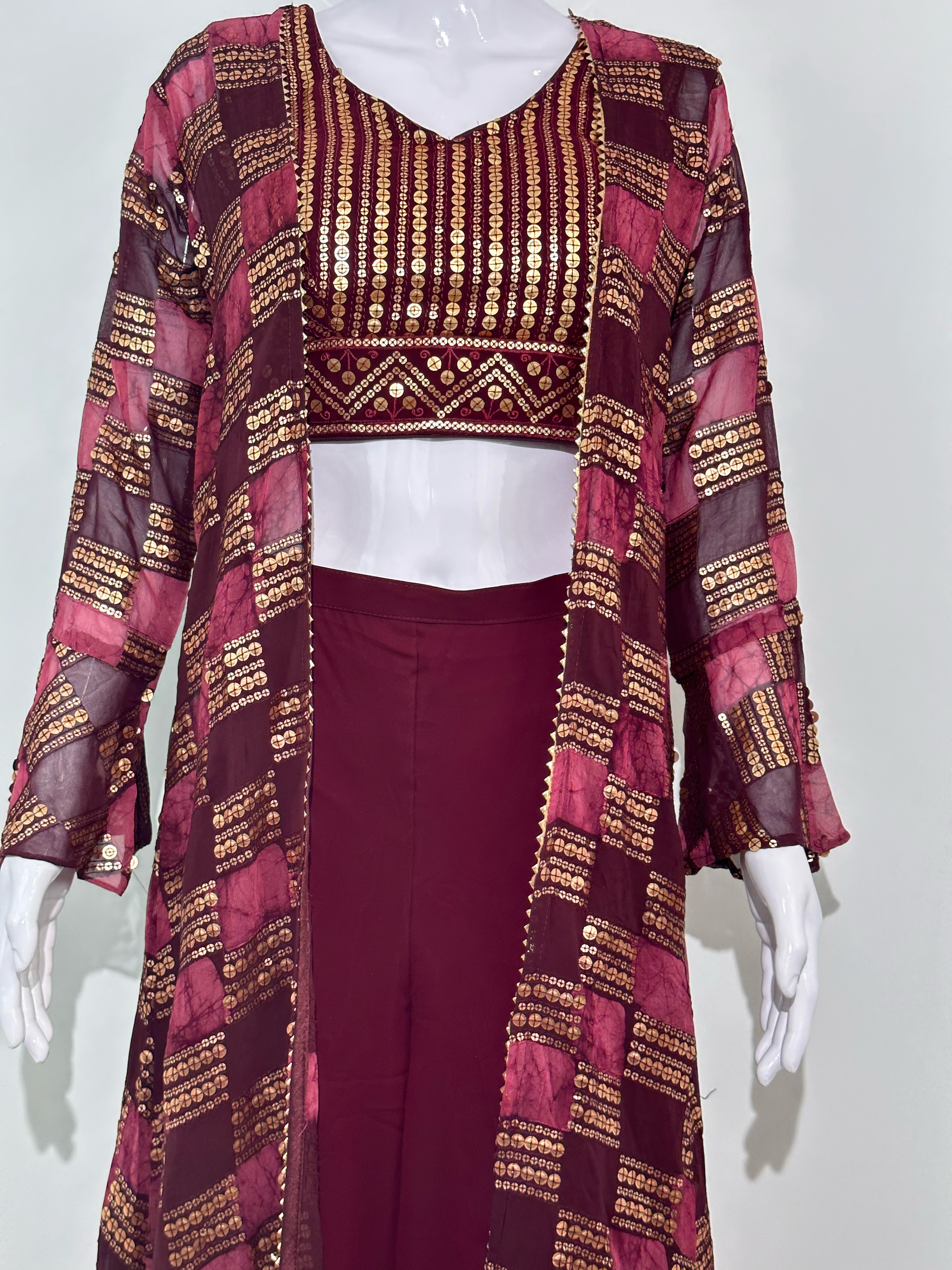 Red Georgette Three Piece Set