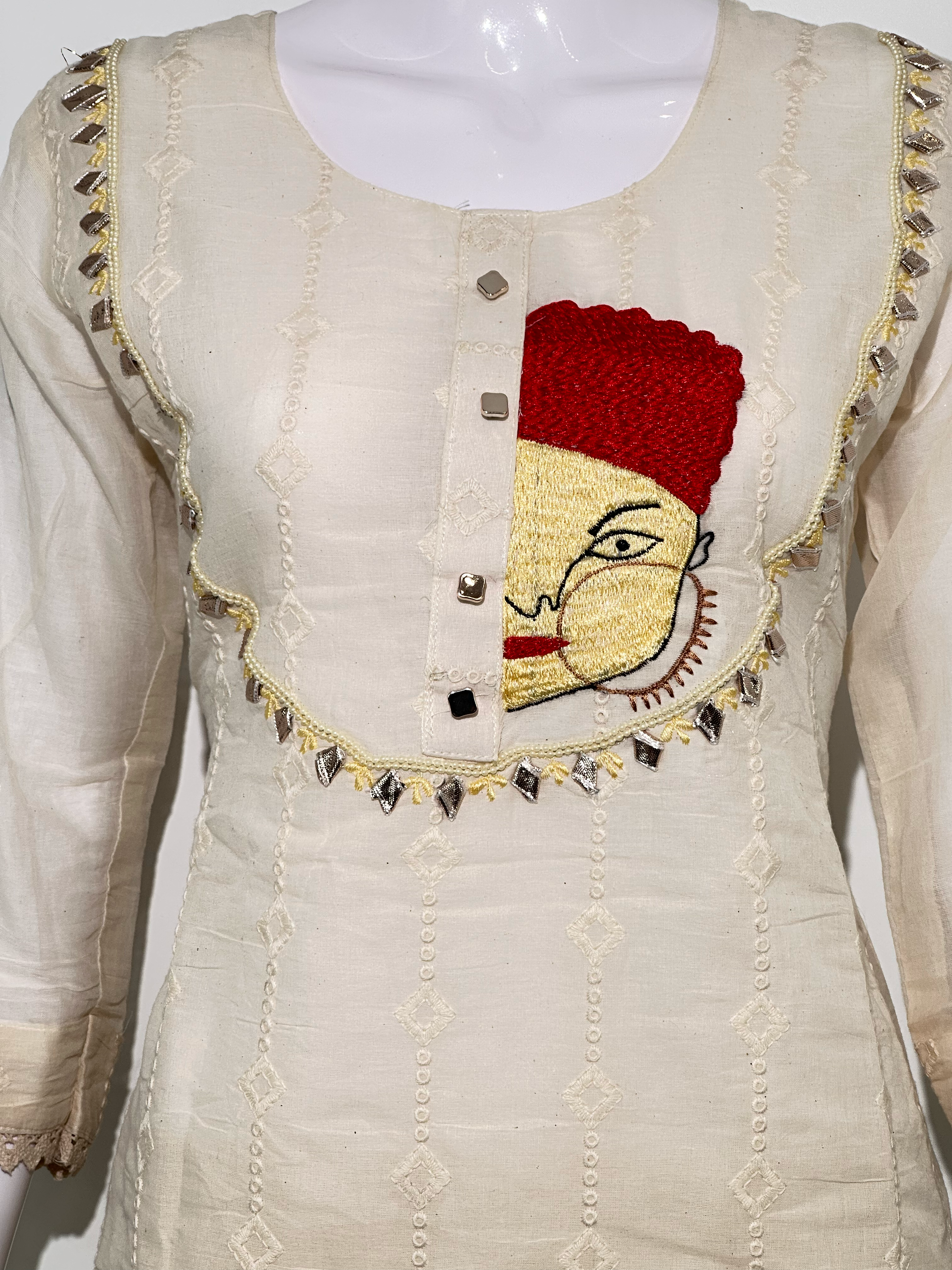 Image of Cotton Linen Embroidery Kurti Set