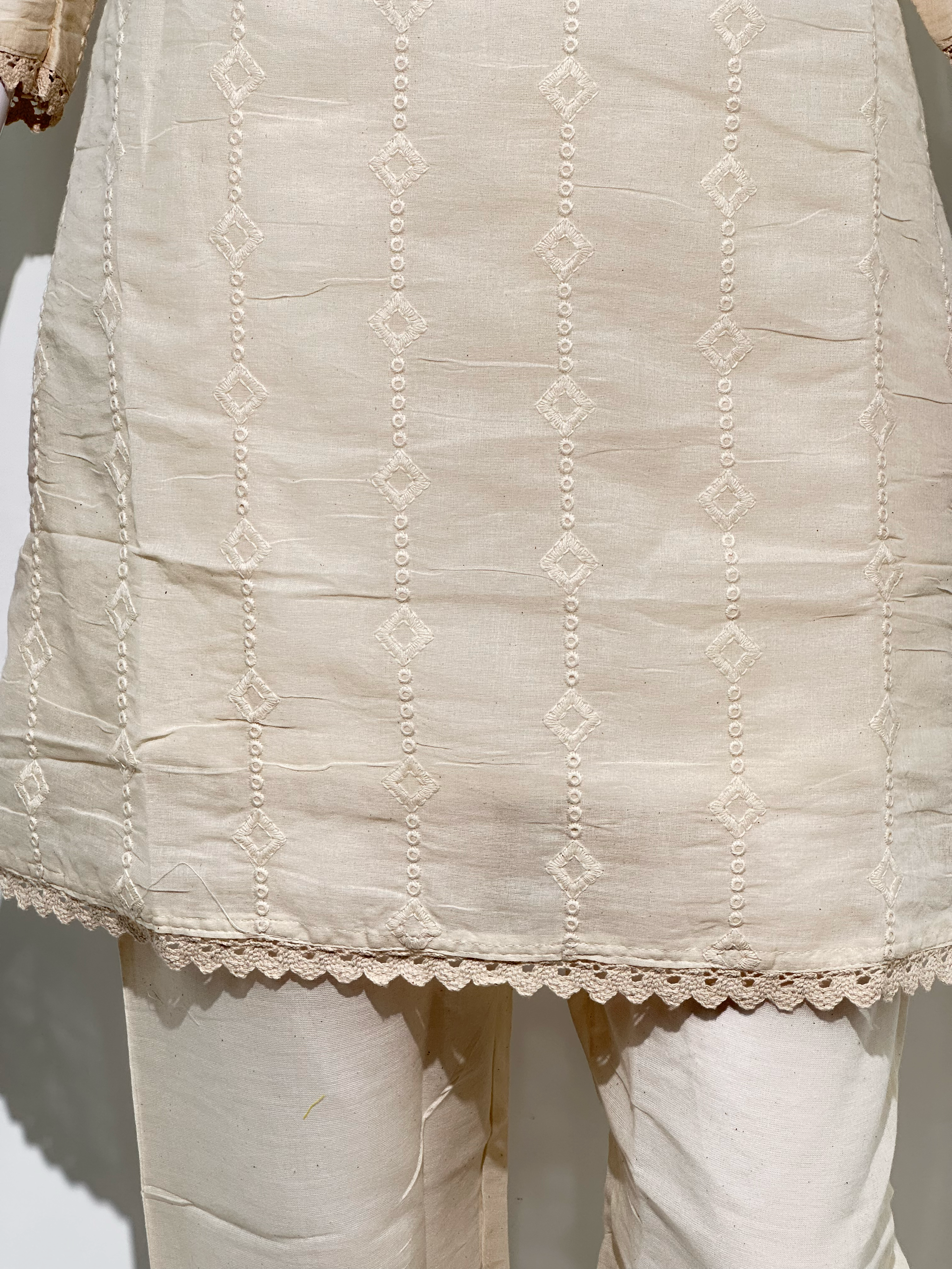 Image of Cotton Linen Embroidery Kurti Set