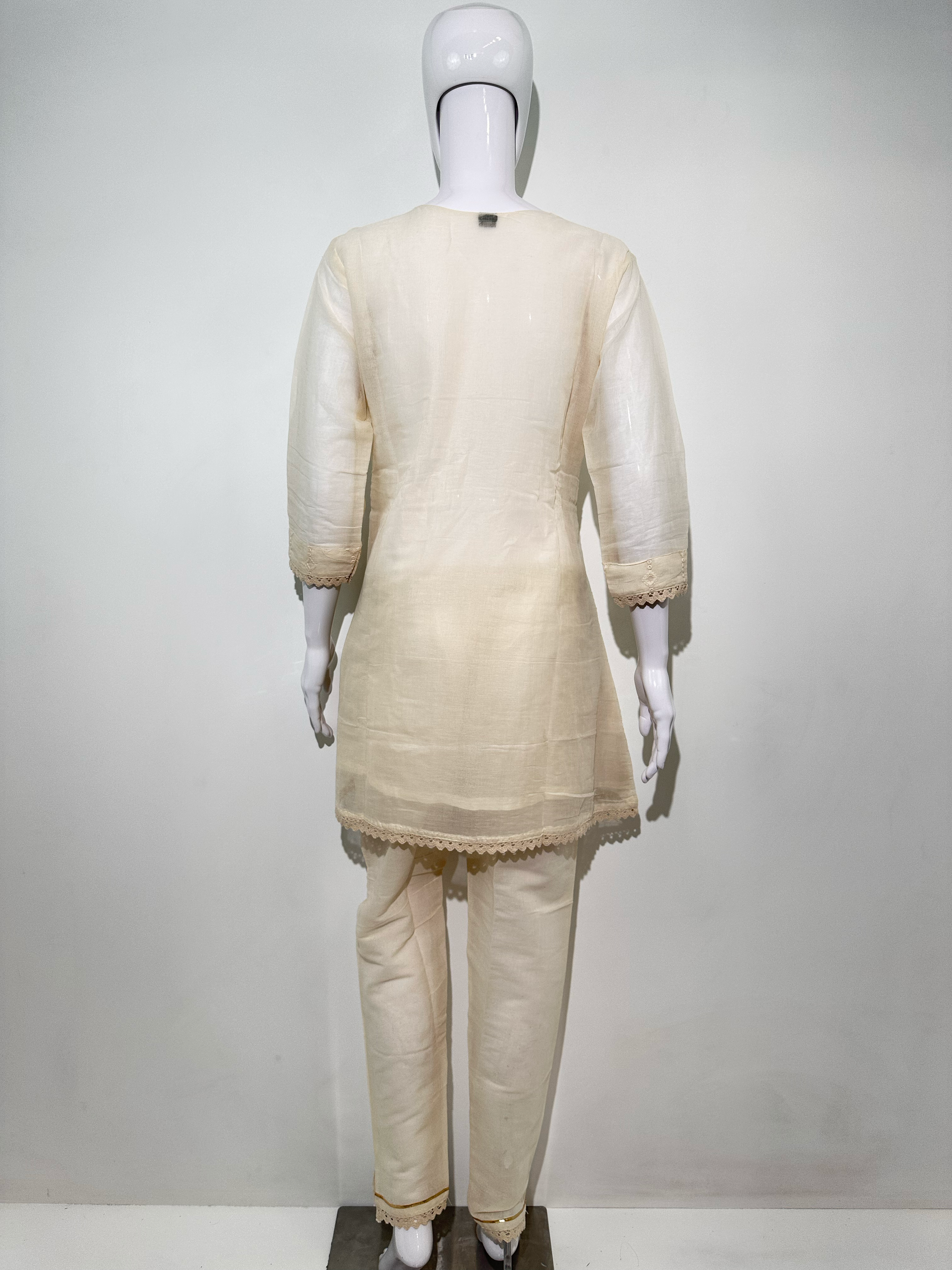 Image of Cotton Linen Embroidery Kurti Set