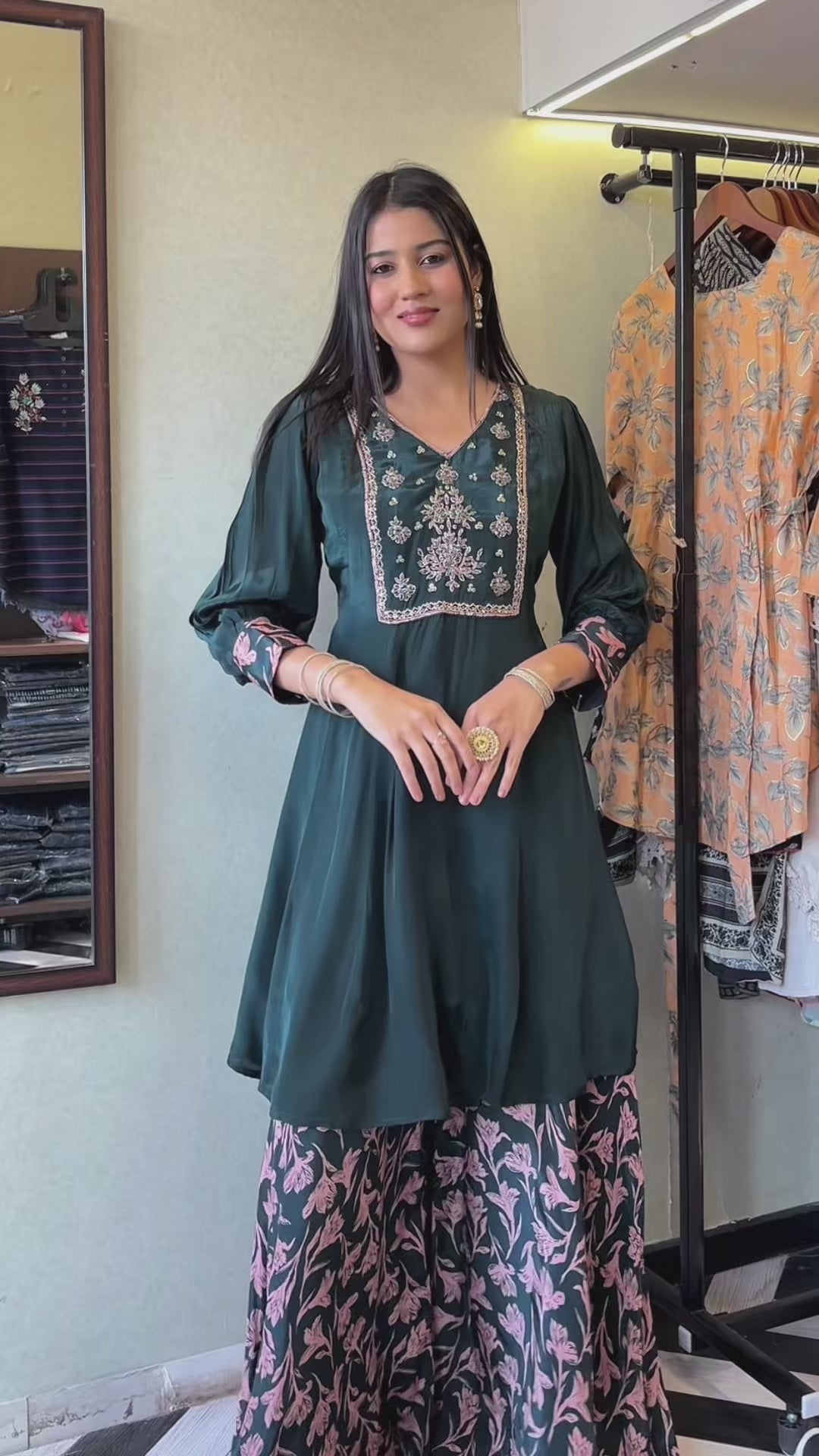 Pure Crepe Indo Western Piece with Hand work