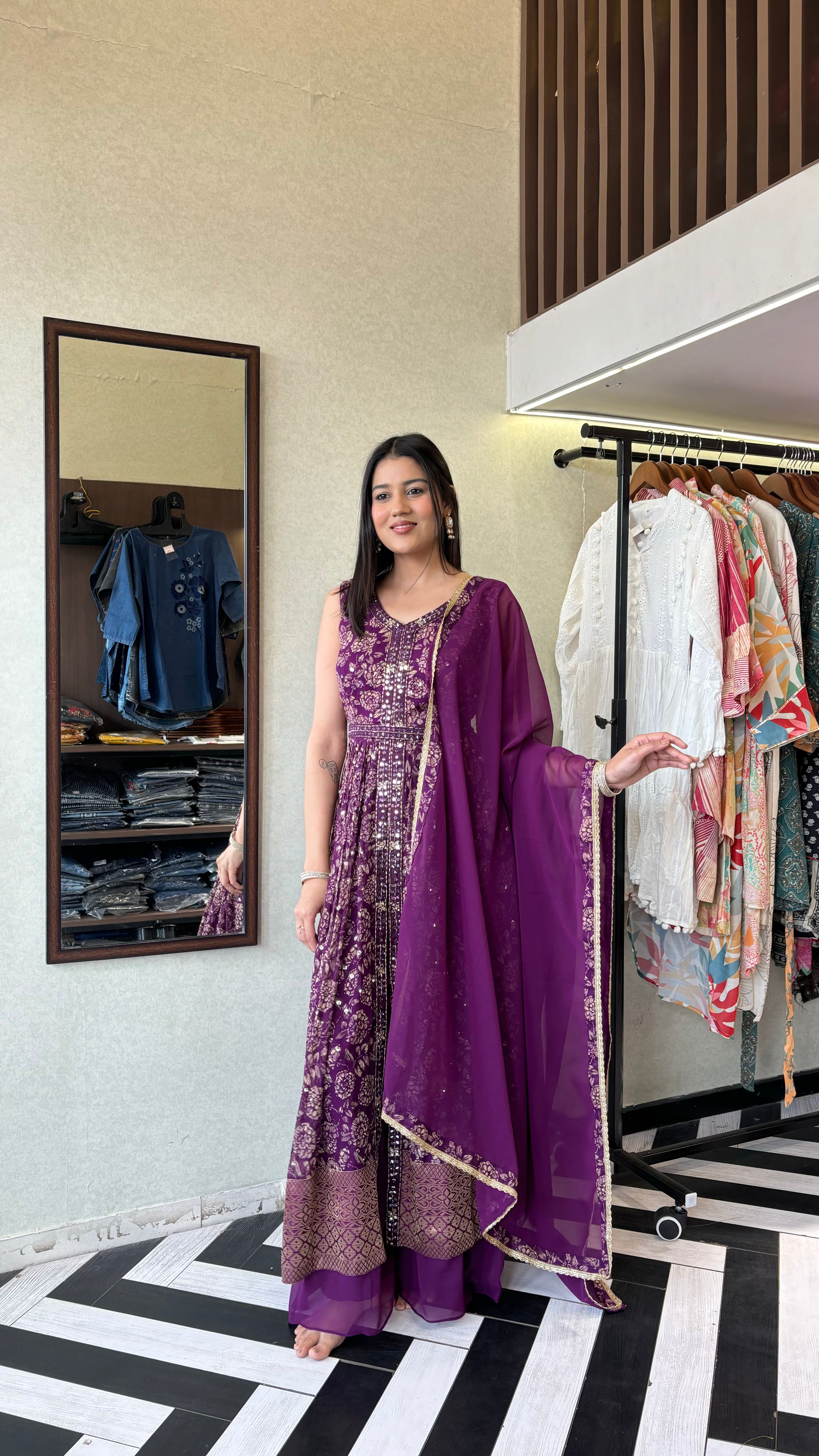 Image of Pure Georgette Indo Western Piece with Hand work