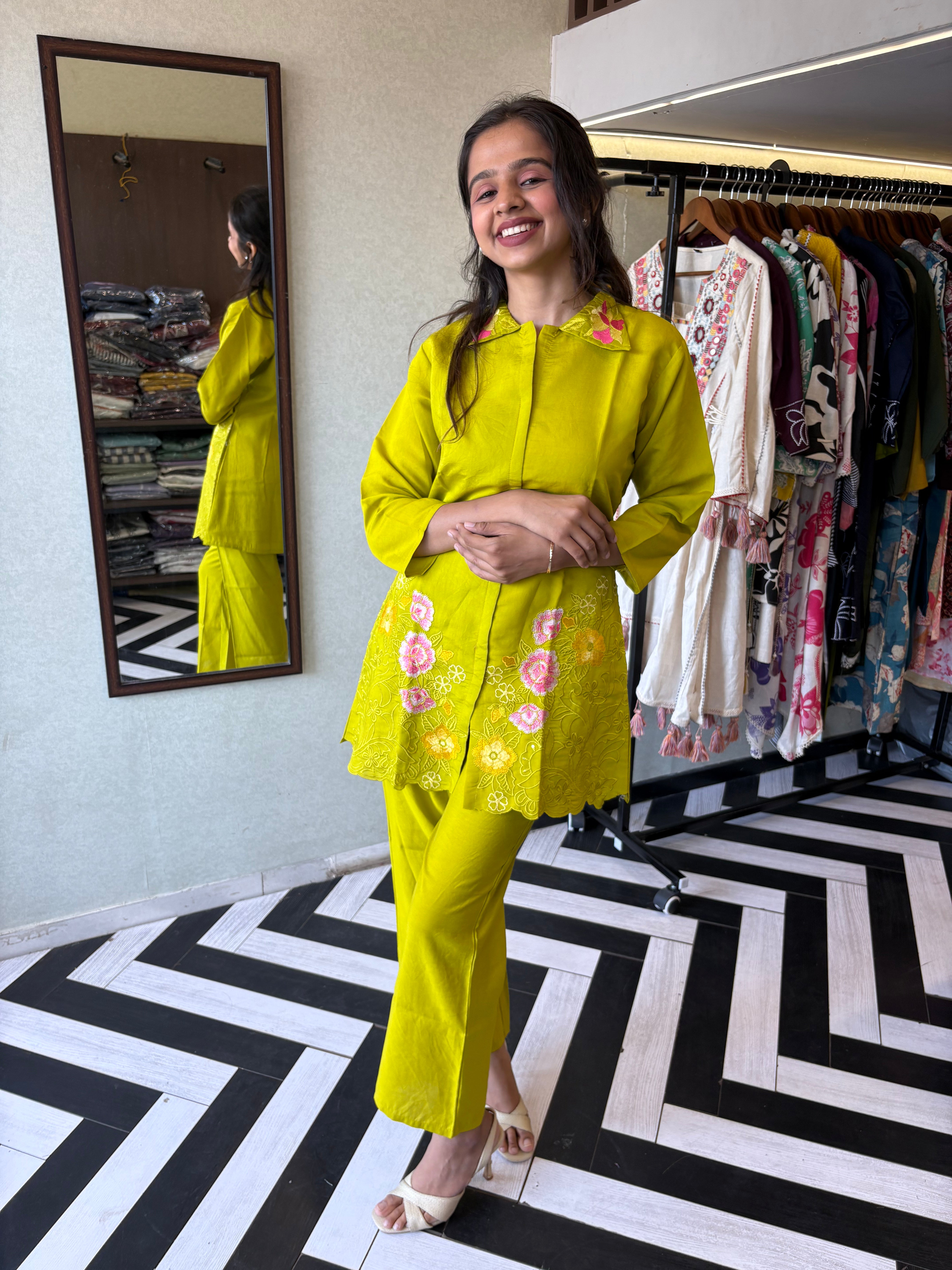 Image of Pure cotton 2-piece coord set, featuring elegant embroidery work!