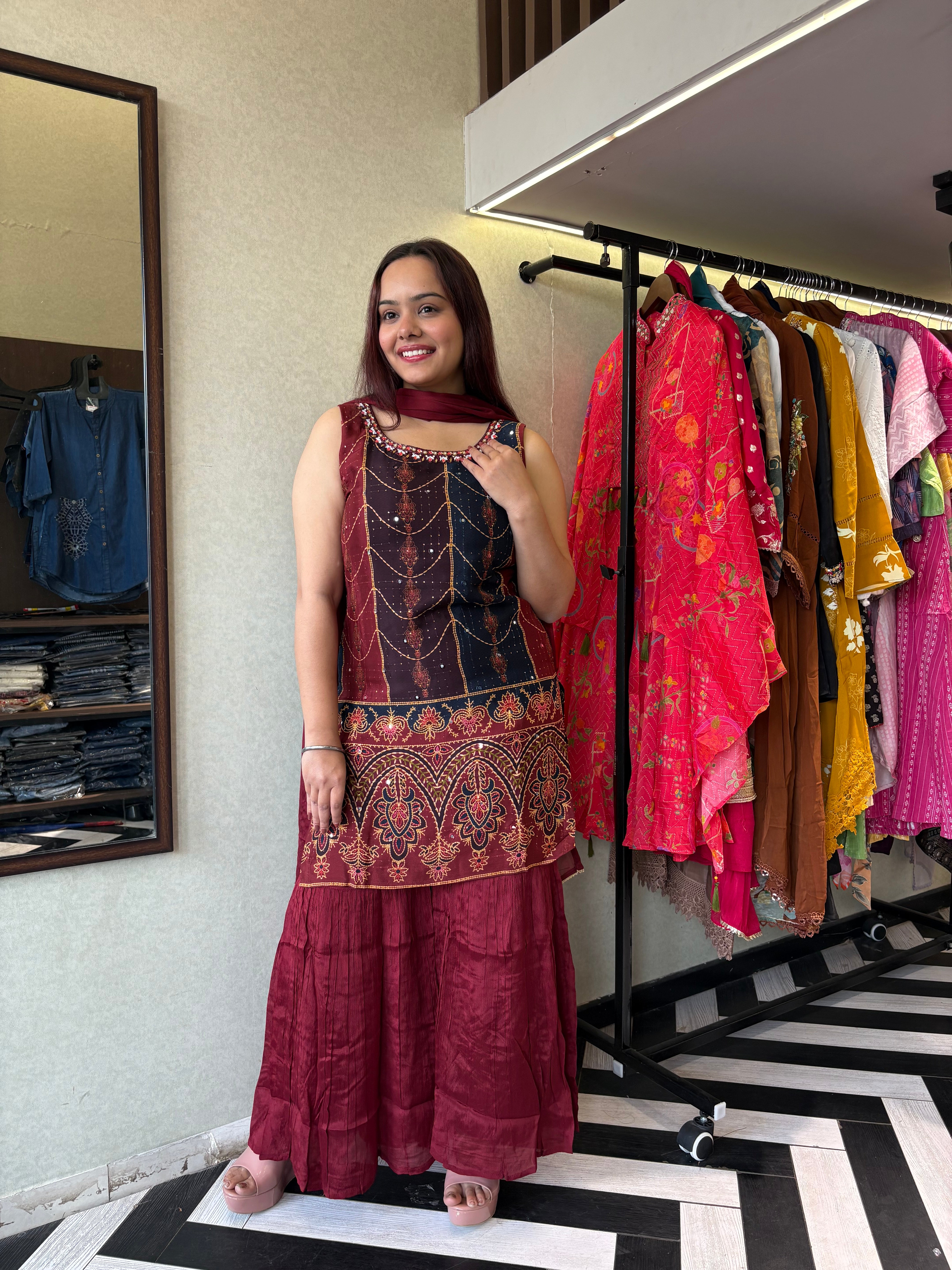 Image of Pure Gaji Silk 3 Piece with Hand work