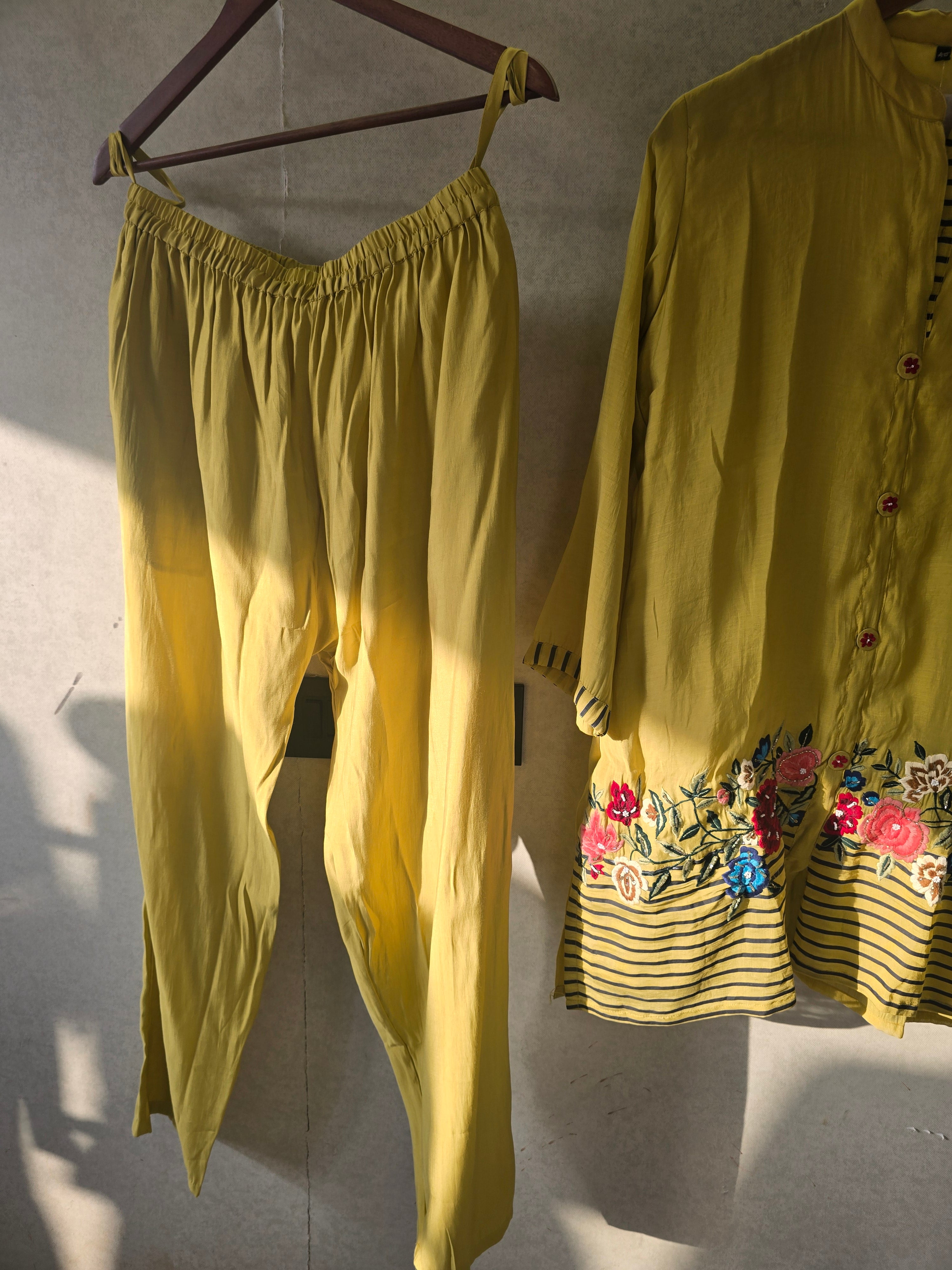 Image of Mustard Floral Embroidered Co-Ord Set